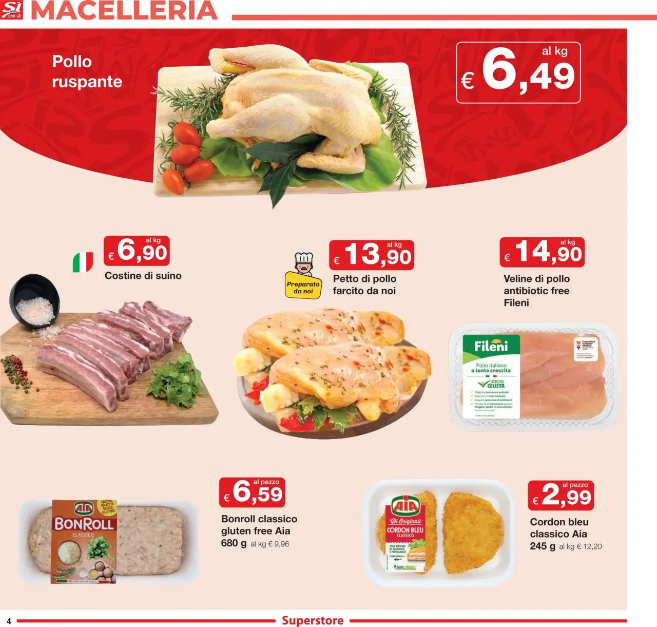 Volantino Sì con Te del 16.10.2025 | Pagina: 4 | Prodotti: Petto di Pollo, Pollo, Veline, Suino