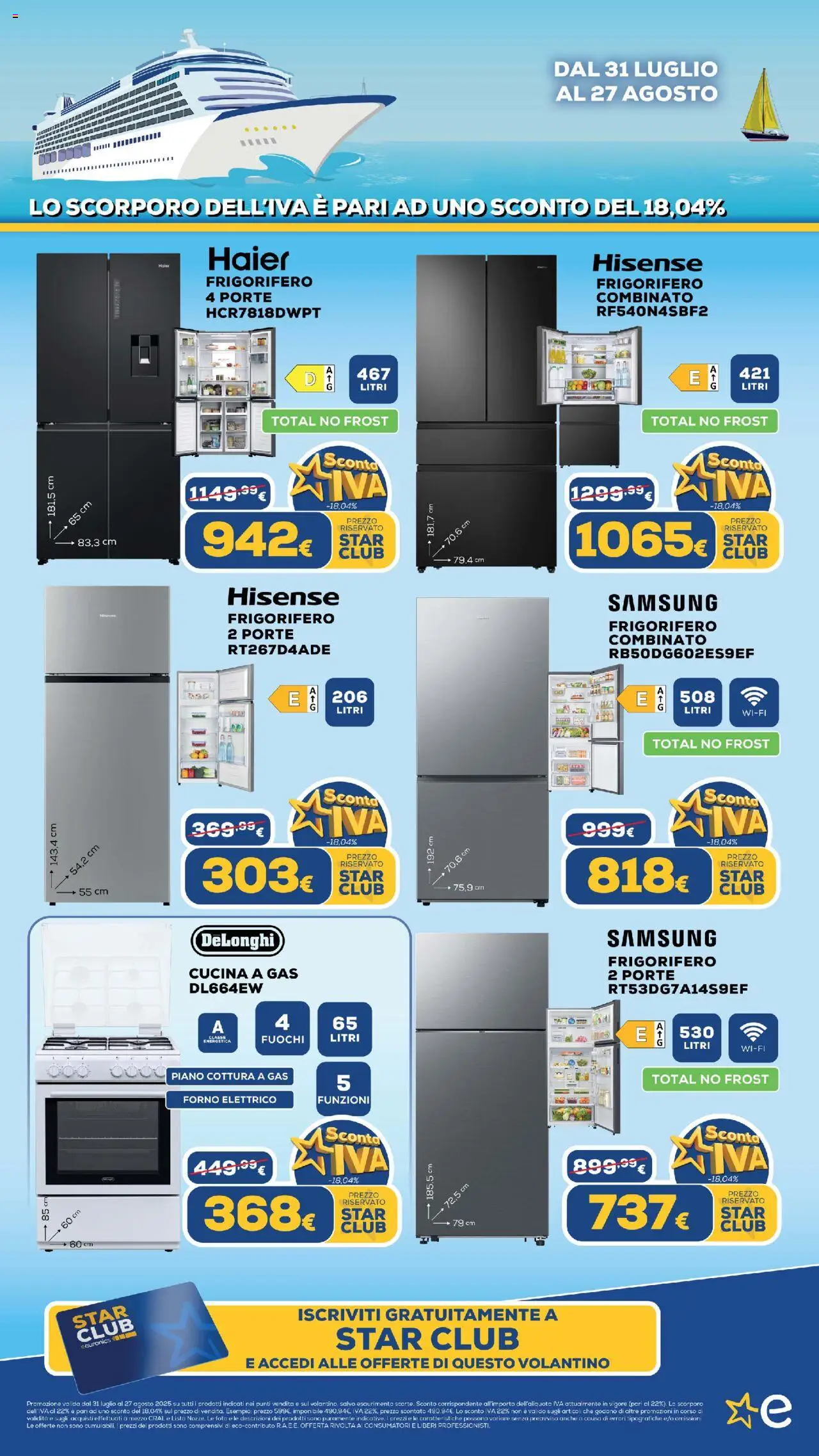 Volantino Euronics del 31.07.2025 | Pagina: 23 | Prodotti: Piano cottura, Frigorifero, Forno elettrico, Samsung
