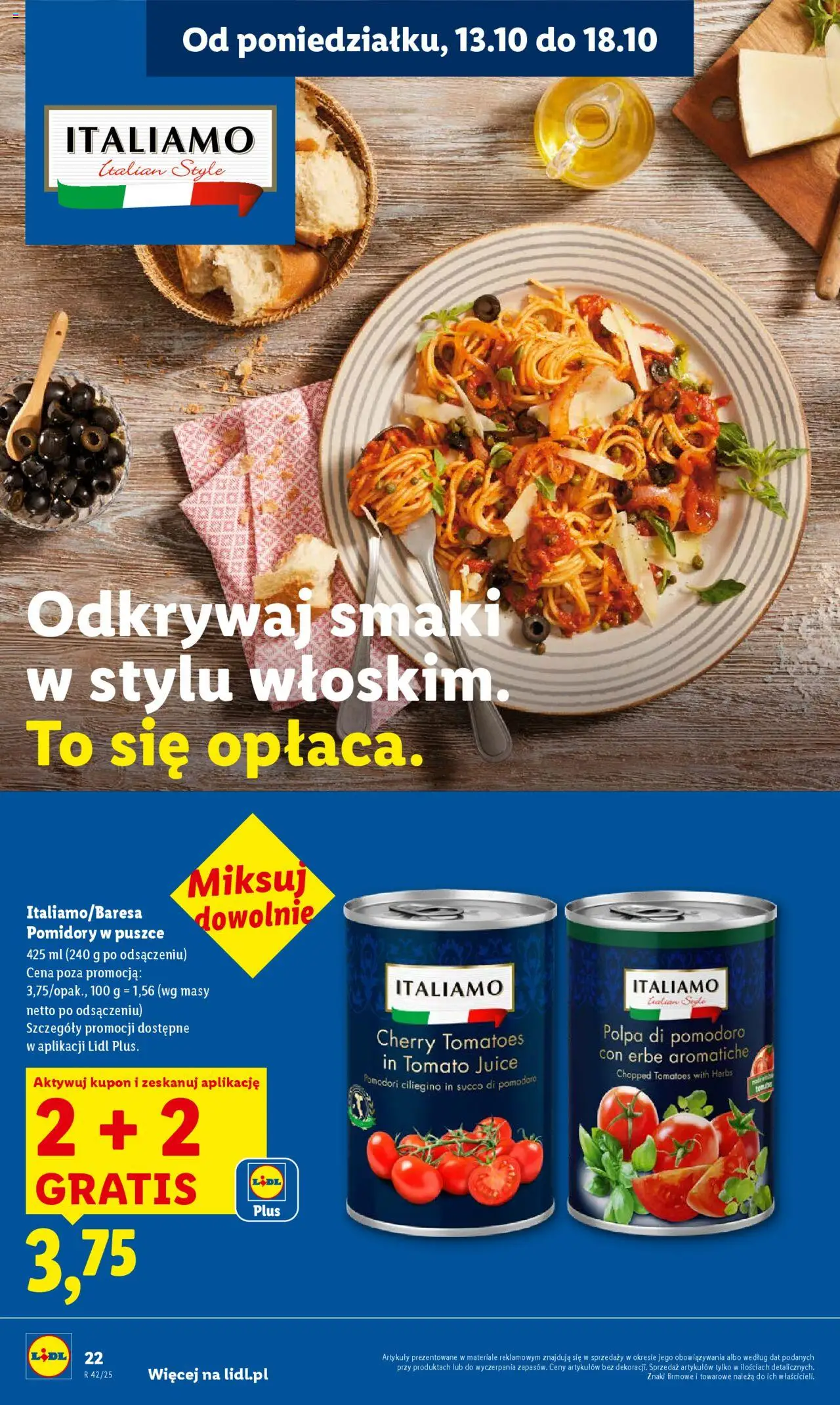 Lidl Gazetka od 13.10.2025 | Strona: 22 | Produkty: Pomidory w puszce, Pomidory