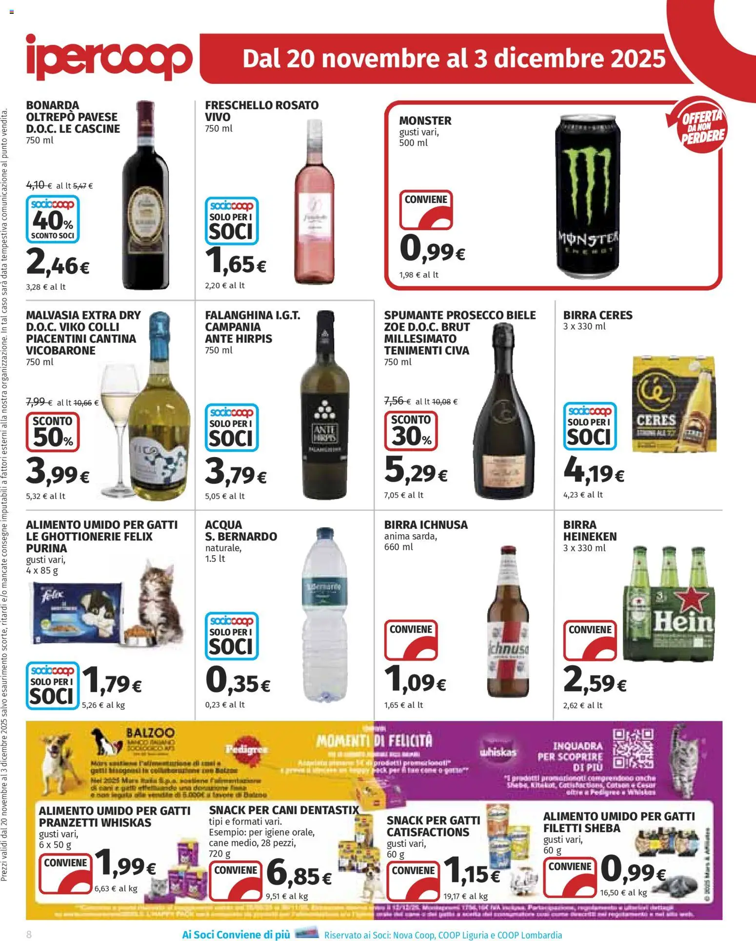 Volantino Ipercoop del 20.11.2025 | Pagina: 8 | Prodotti: Prosecco, Data, Ceres, Spumante