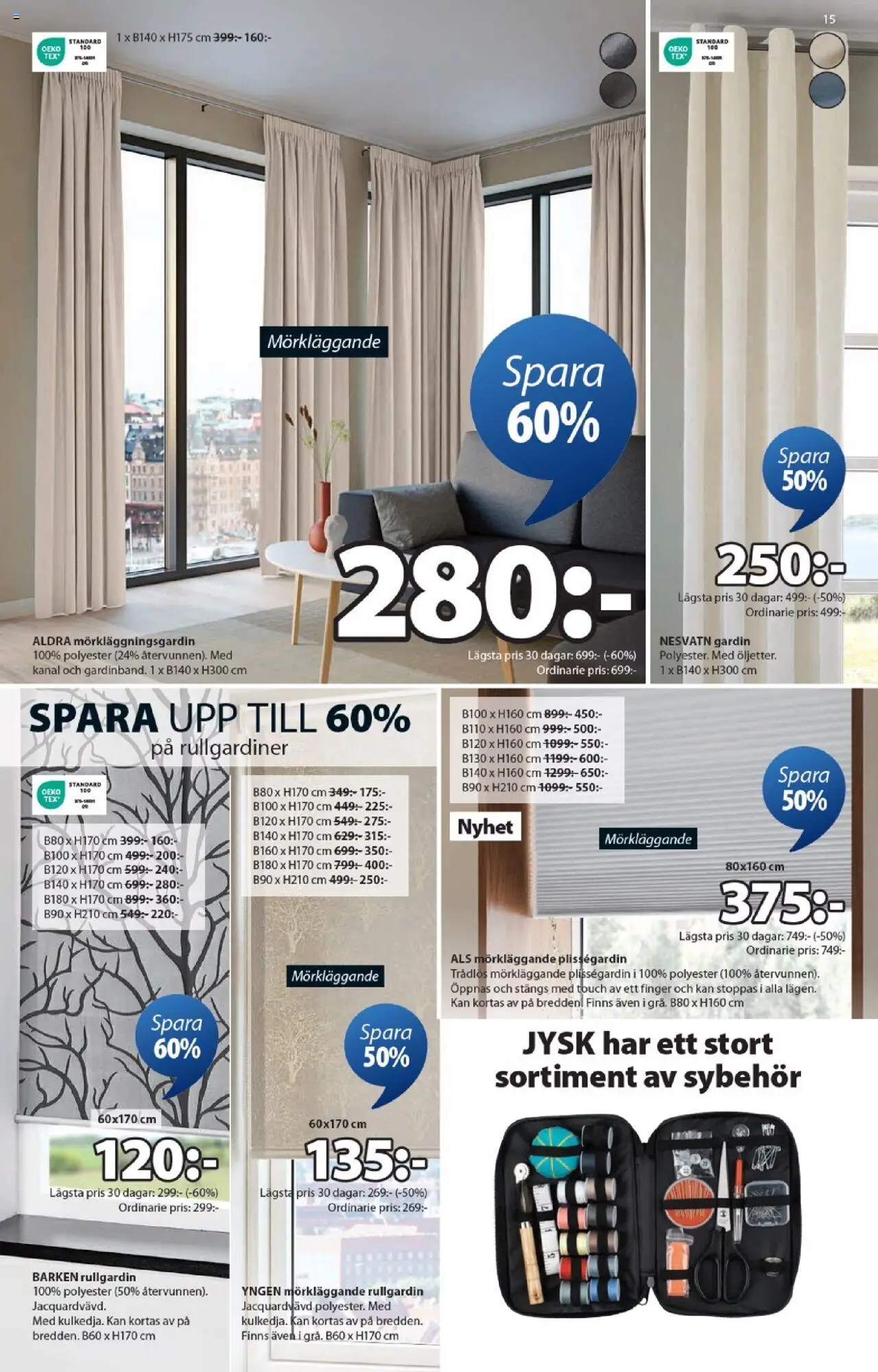 JYSK reklamblad aktuell från 22.09.2025 | Sida: 15 | Produkter: Gardin, Rullgardin