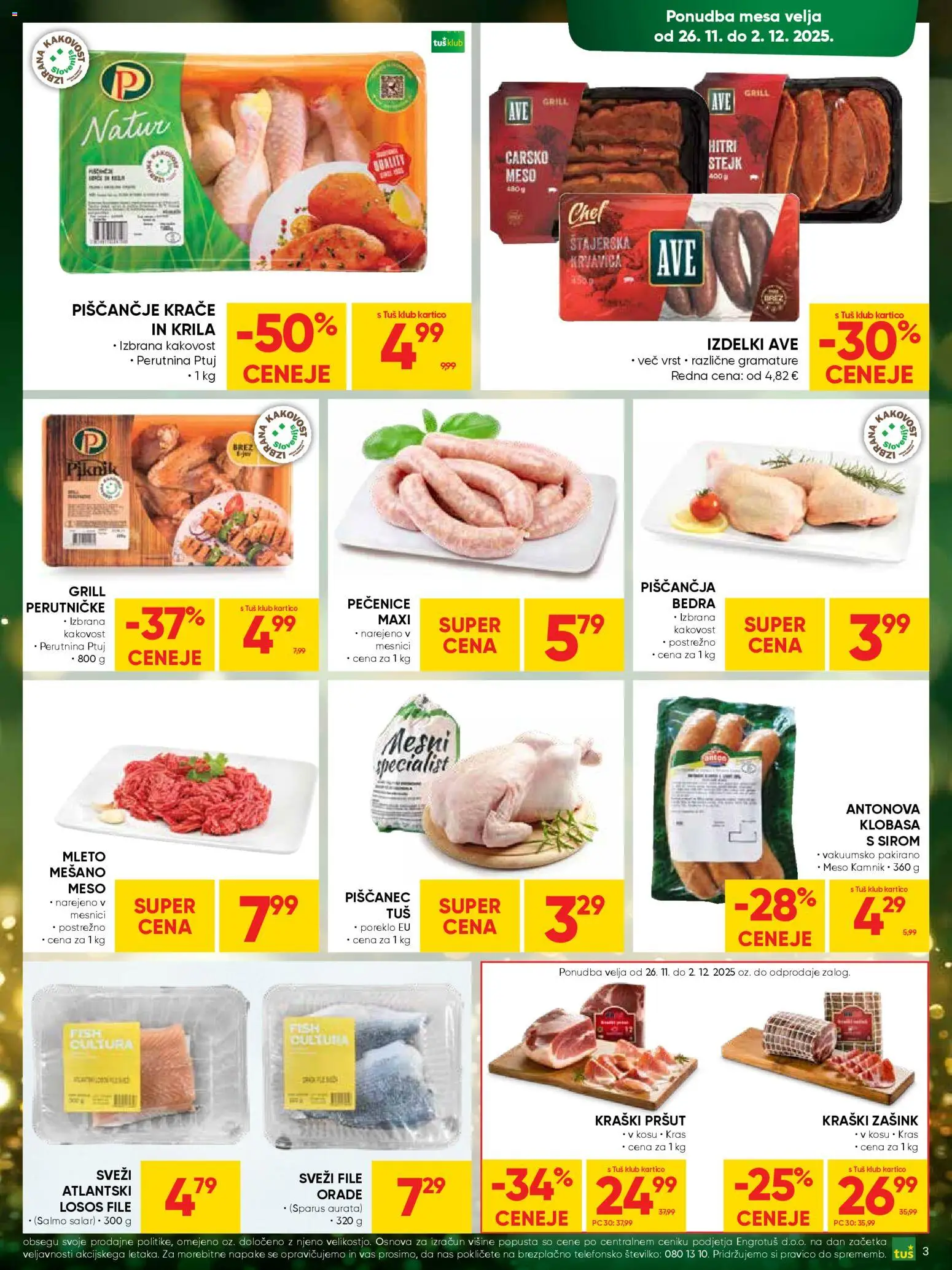 Novi Tuš katalog ponudbe – veljaven od 26.11.2025 | Stran: 3 | Izdelki: Pršut, Losos, Bilderrahmen, Grill