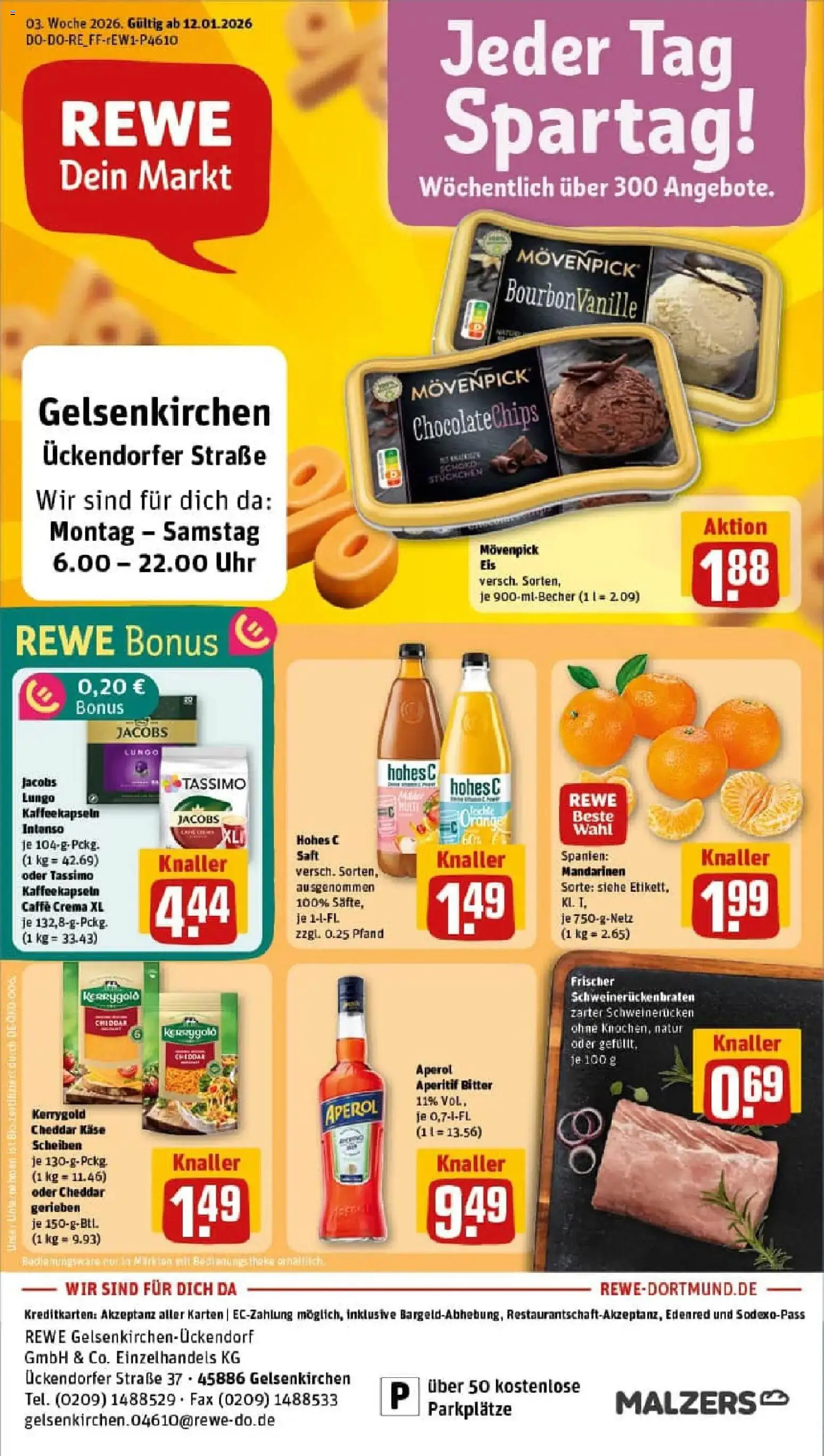 Rewe prospekt Gelsenkirchen	 – gültig ab 11.01.2026 | Seite: 1 | Produkte: Saft, Tassimo, Eis, Uhr