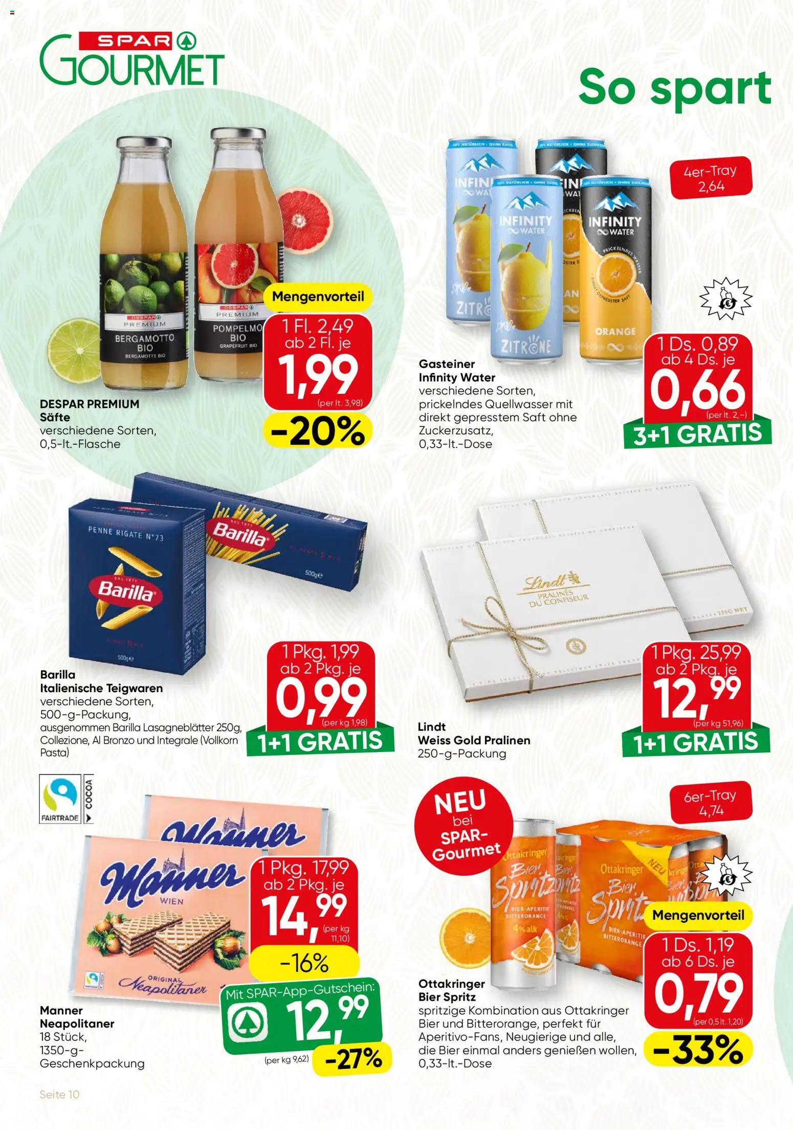 SPAR Gourmet Flugblatt gültig ab 23.04.2026 | Seite: 10 | Produkte: Pasta, Zitrone, Saft, Bier