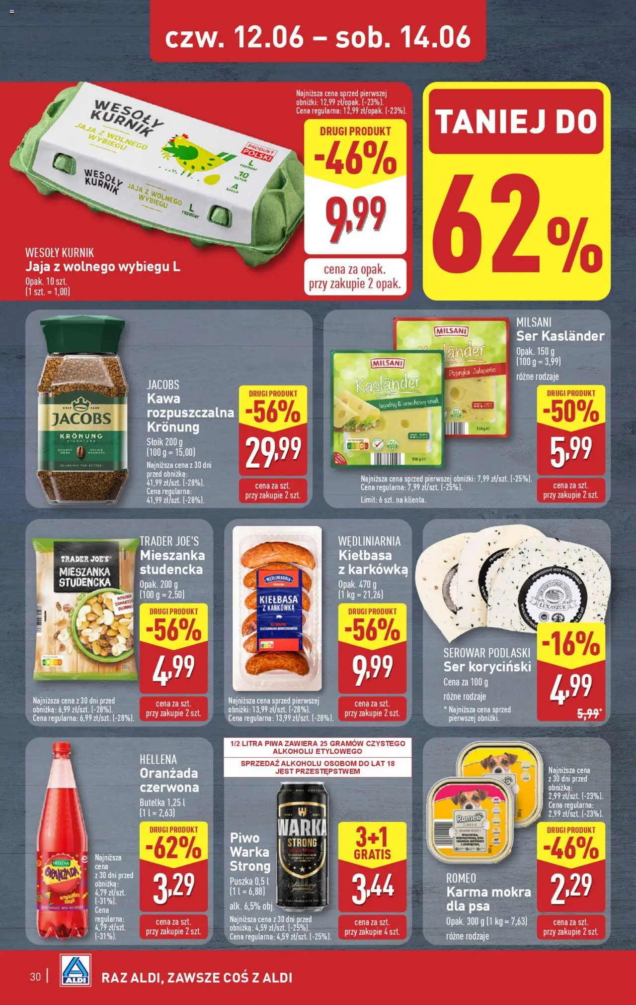 Aldi Gazetka od 09.06.2025 | Strona: 30 | Produkty: Piwo Warka, Ser, Piwo, Jaja