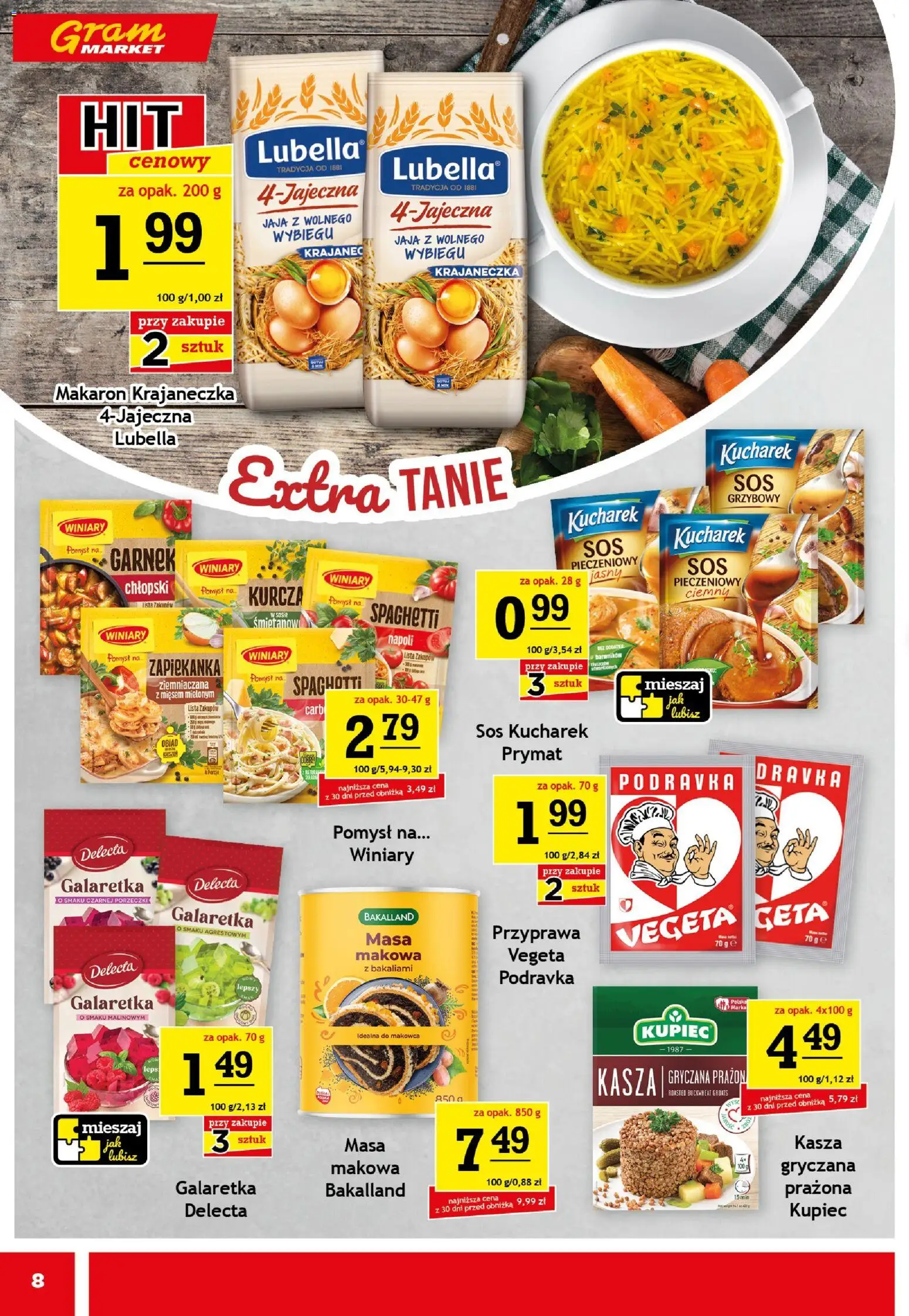 Gram Market Gazetka od 12.11.2025 | Strona: 8 | Produkty: Galaretka, Kasza gryczana, Zapiekanka, Garnek