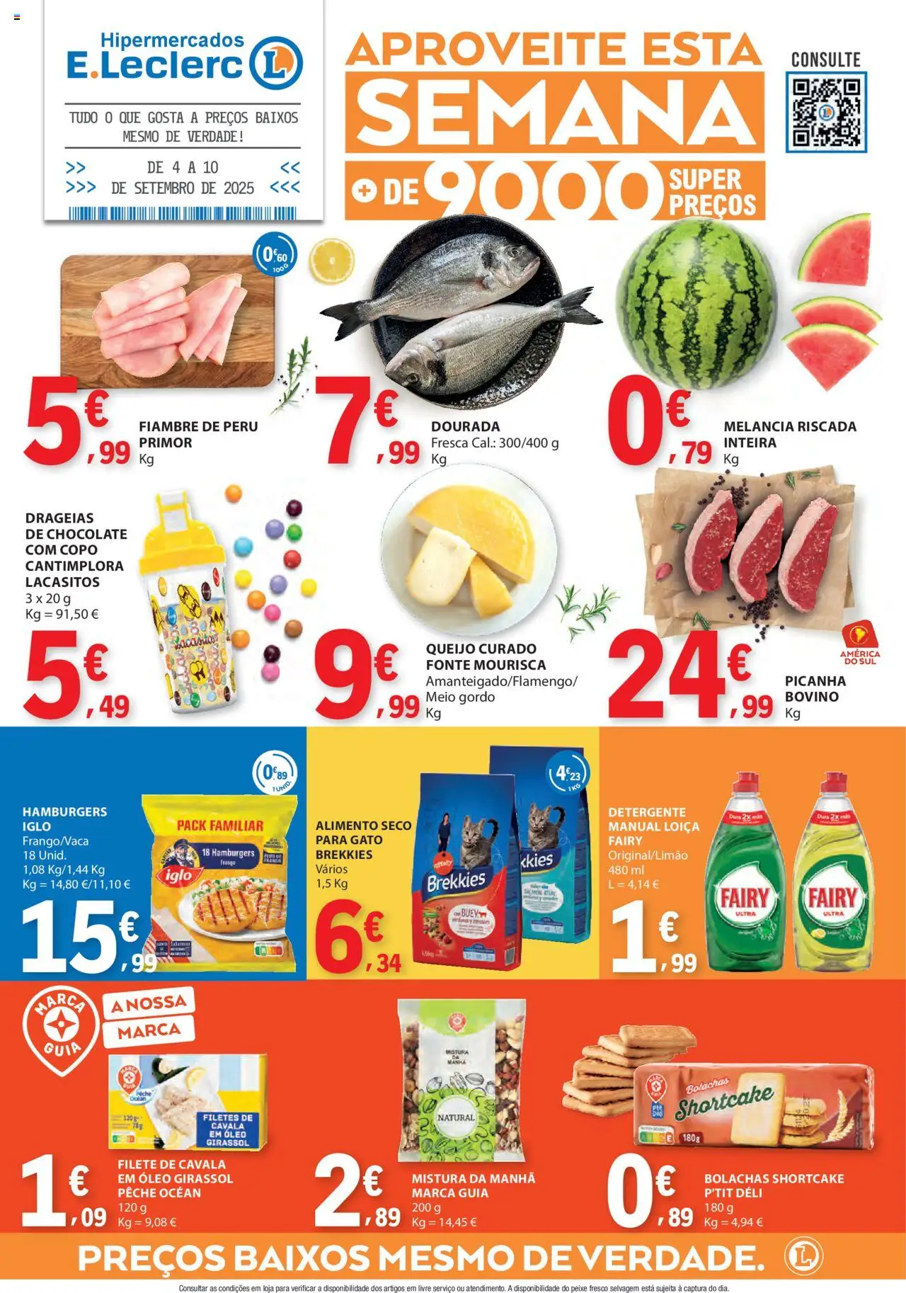 E.Leclerc folheto │ válido de 04.09.2025 | Página: 1 | Produtos: Dourada, Peru, Queijo, Óleo