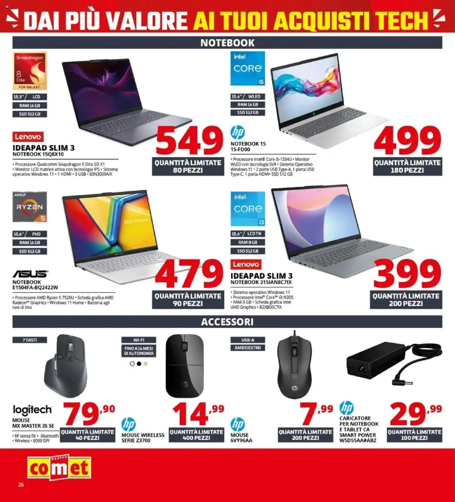 Volantino Comet del 05.03.2026 | Pagina: 26 | Prodotti: Monitor, Notebook, Tablet, USB