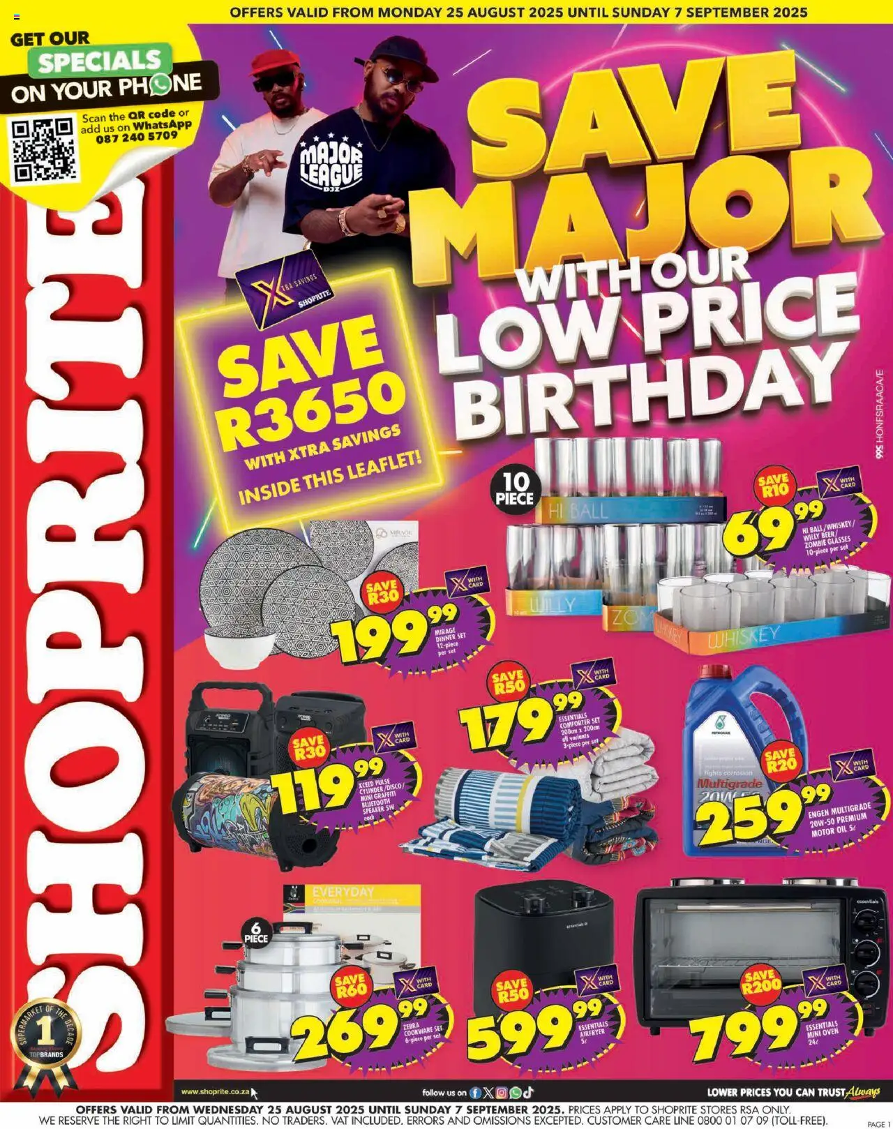 Shoprite Specials │ valid from 25.08.2025 | Page: 1 | Products: Speaker, Oil, Cookware, Whiskey