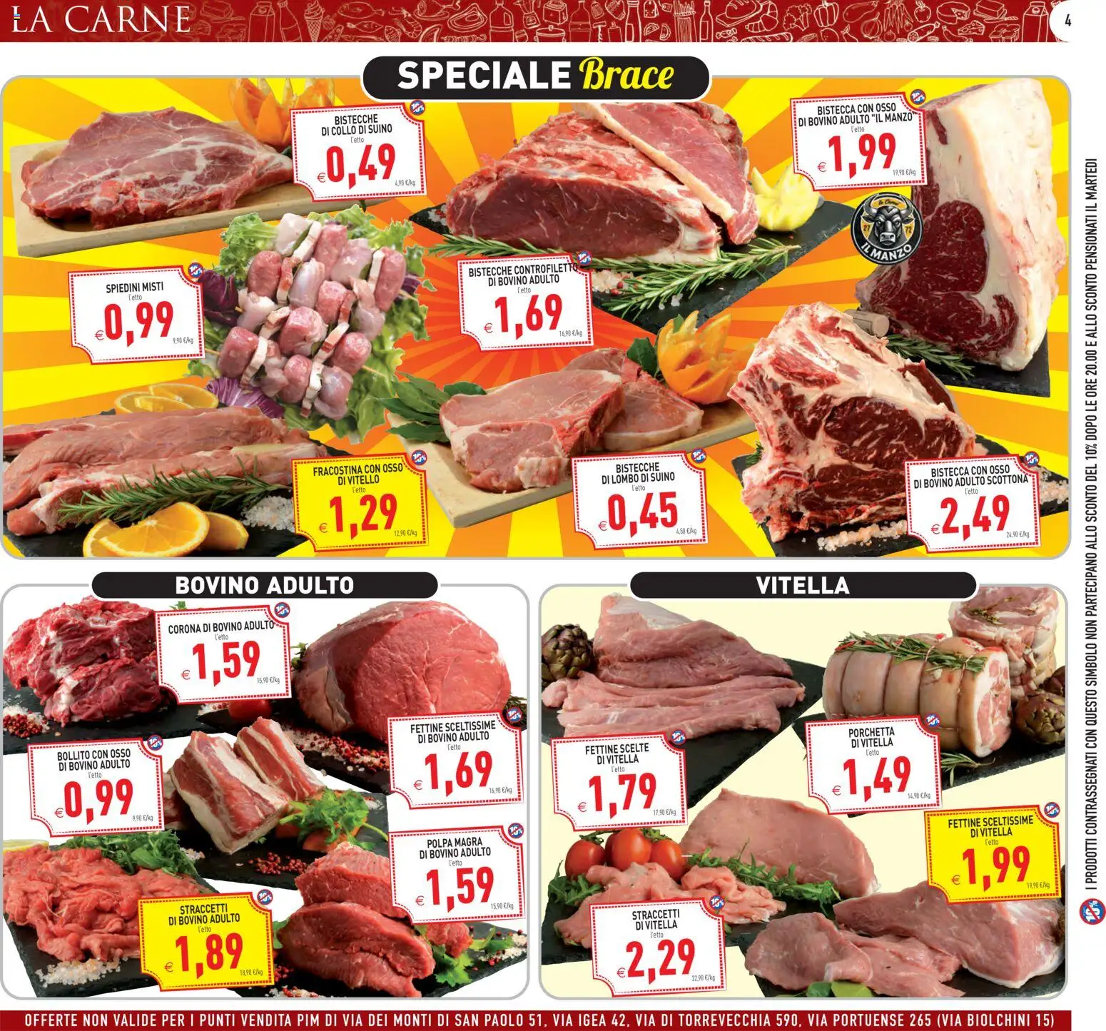 Volantino PIM Supermercati del 29.04.2026 | Pagina: 4 | Prodotti: Bovino, Porchetta, Vitello, Spiedini