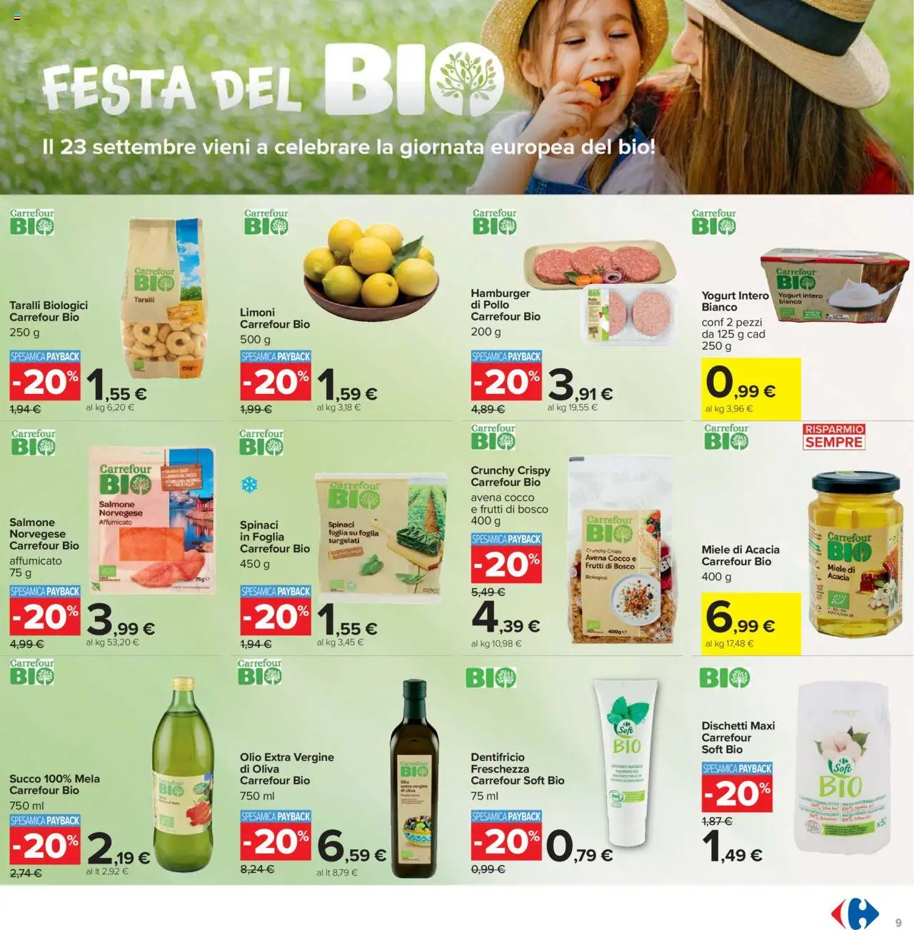 Volantino Carrefour del 15.09.2025 | Pagina: 9 | Prodotti: Pollo, Cocco, Taralli, Hamburger