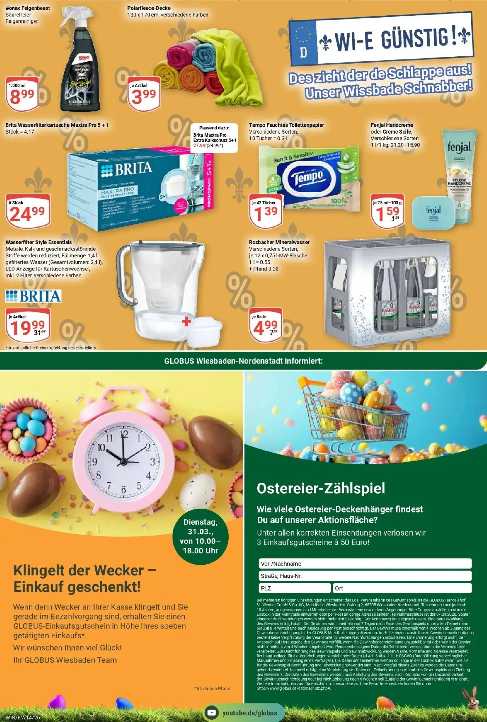Globus prospekt Wiesbaden-Nordenstadt	 – gültig ab 30.03.2026 | Seite: 19 | Produkte: Mineralwasser, Creme, Uhr, Toilettenpapier
