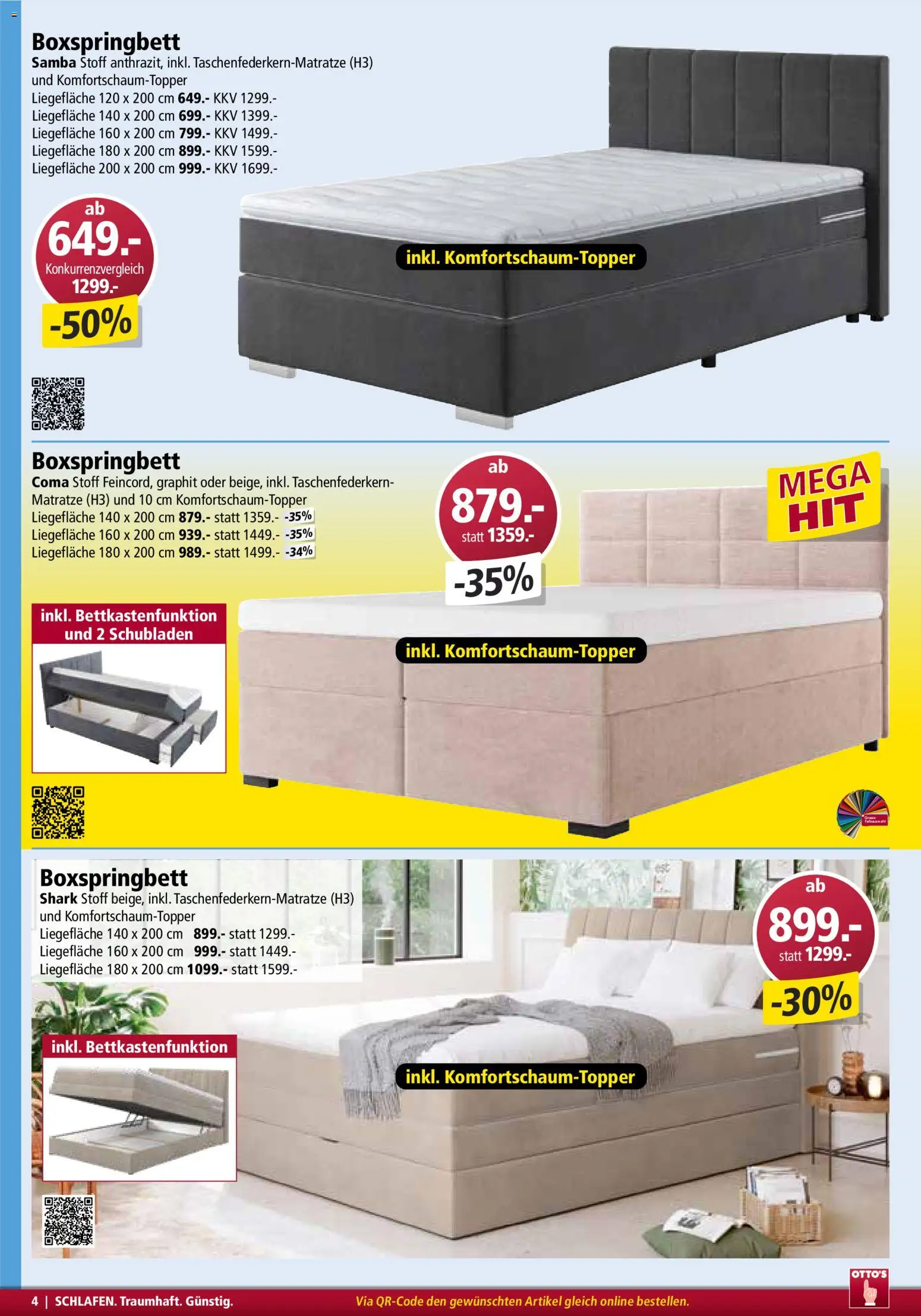 Otto's Aktionen Möbelflyer – gültig ab 01.01.2026 | Seite: 4 | Produkte: Matratze, Boxspringbett