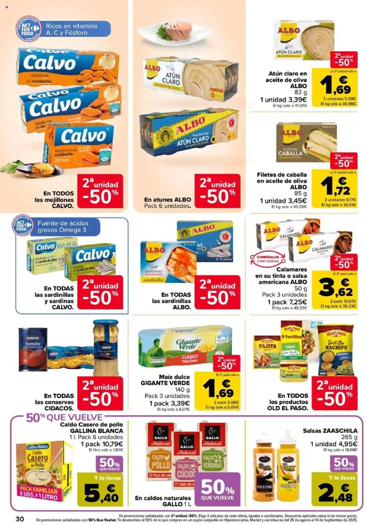 Carrefour folleto │ válido desde el 08.08.2025 | Página: 30 | Productos: Calamares, Té, Aceite de oliva, Σταθμός εργασίας