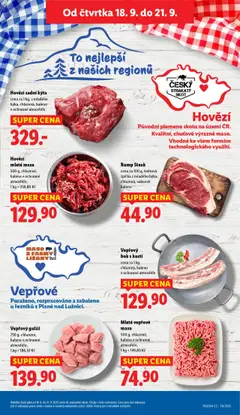 Hovězí mleté maso, 500 g, chlazené, baleno v ochranné atmosféře, 1 kg = 259,80 Kč od 18.09.2025 | Strana: 13