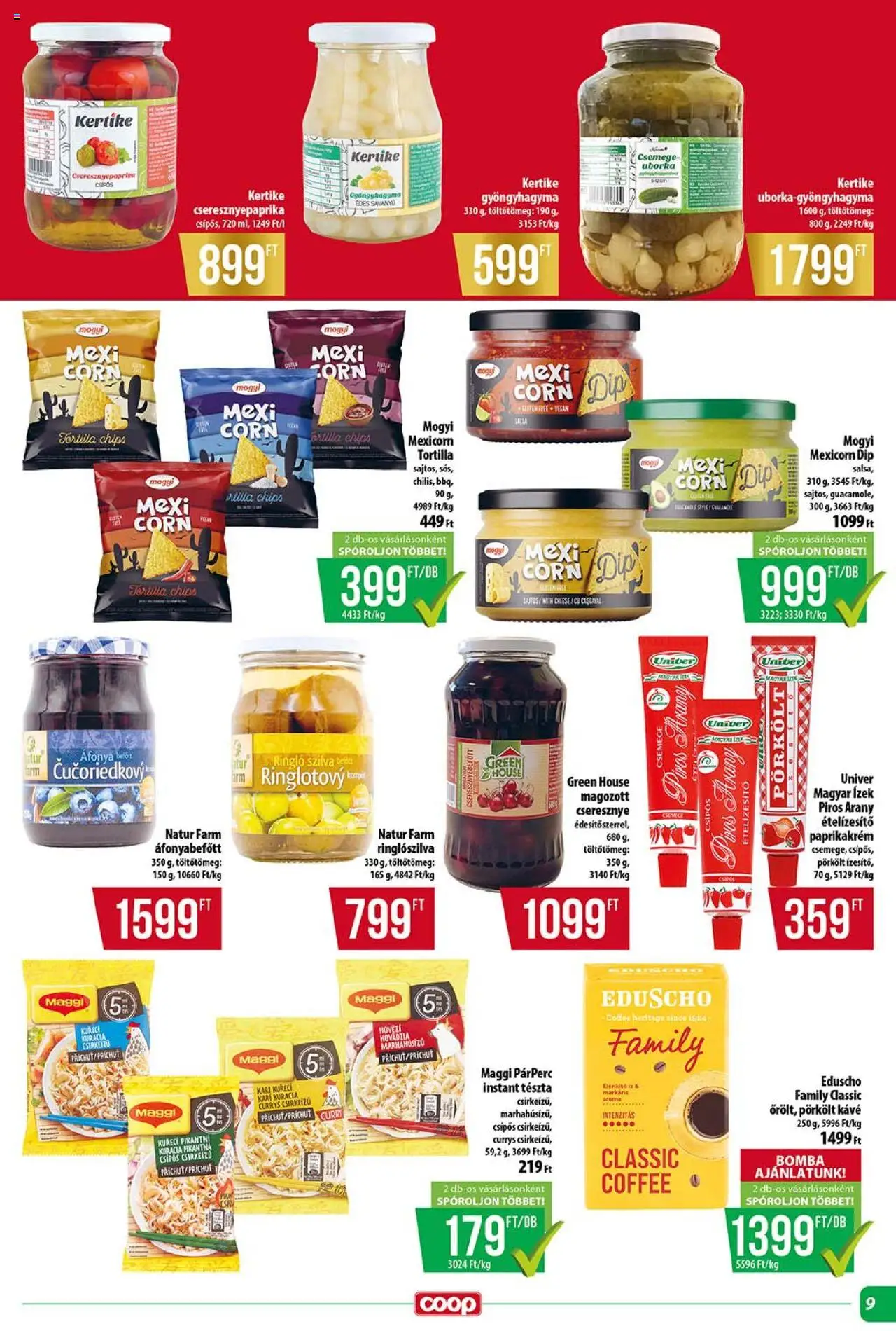 COOP akciós ujság - amely érvényes a következő dátumtól: 14.08.2025 | Oldal: 9 | Termékek: Szilva, Csemege uborka, Kávé, Ételízesítő