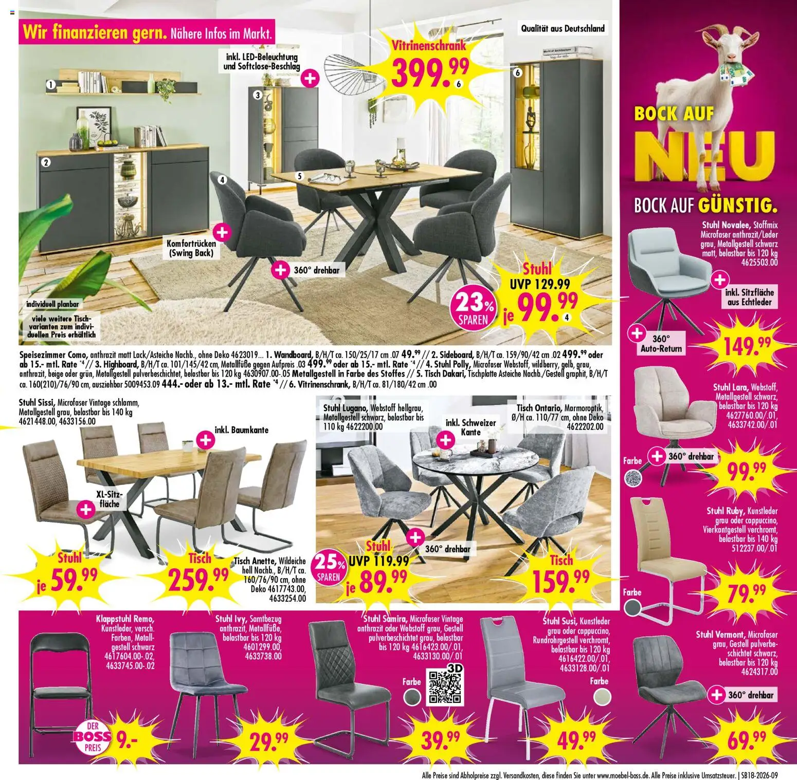 SB Möbel Boss Prospekt 	 – gültig ab 25.04.2026 | Seite: 9 | Produkte: Vitrinenschrank, Tisch, Stuhl
