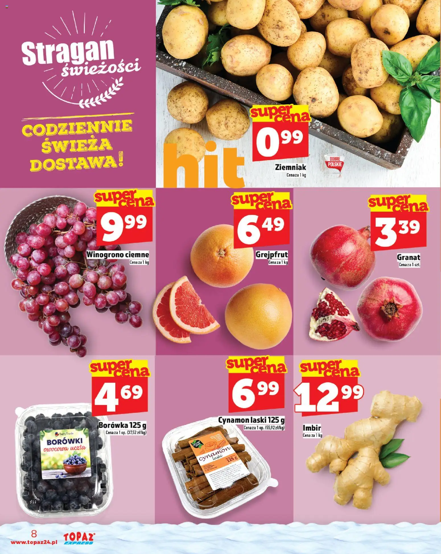 Topaz Gazetka - Express od 27.11.2025 | Strona: 8 | Produkty: Cynamon, Imbir, Winogrono, Grejpfrut