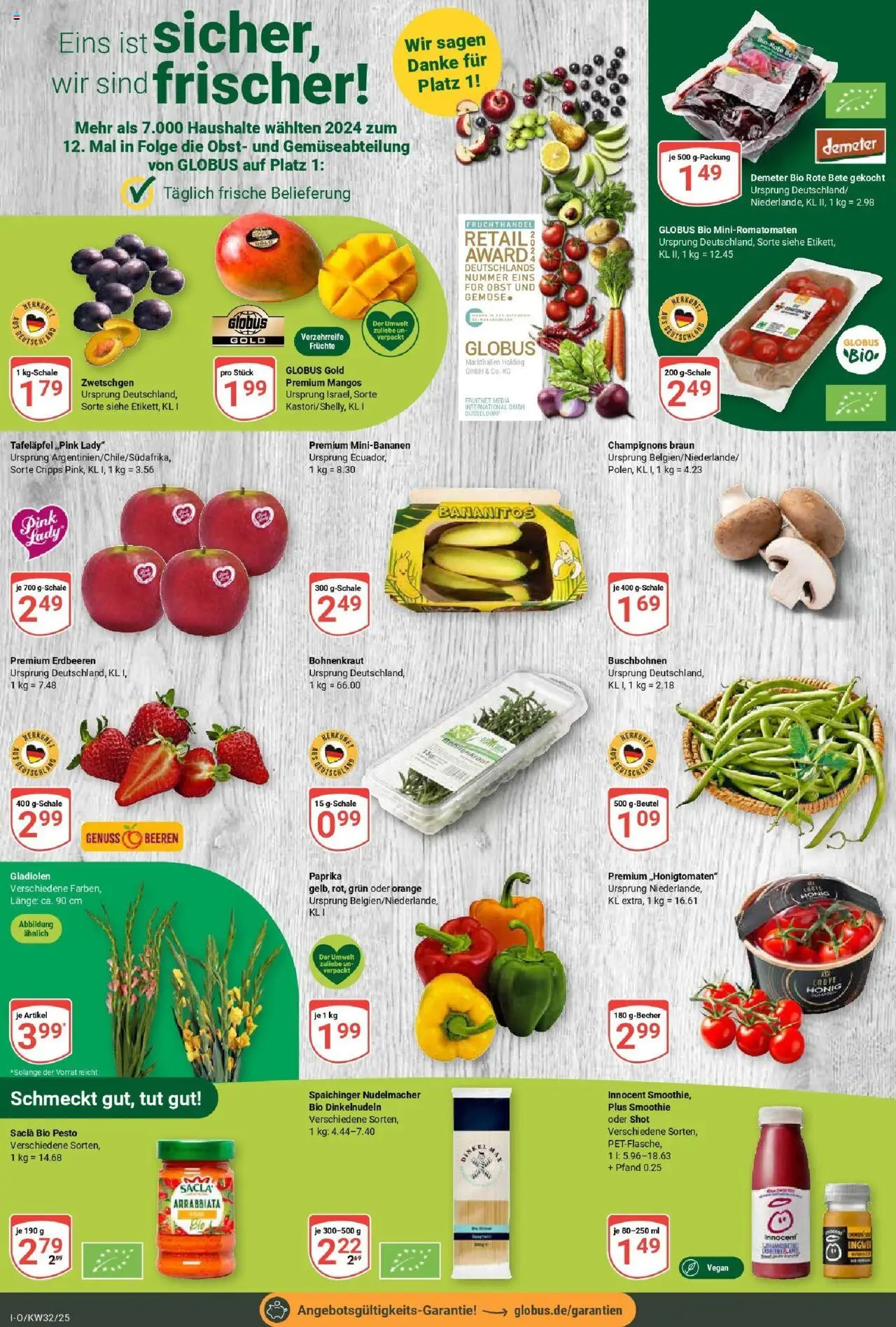 Globus prospekt Idar-Oberstein	 - gültig ab dem 03.08.2025 | Seite: 6 | Produkte: Champignons, Gemüse, Paprika, Obst