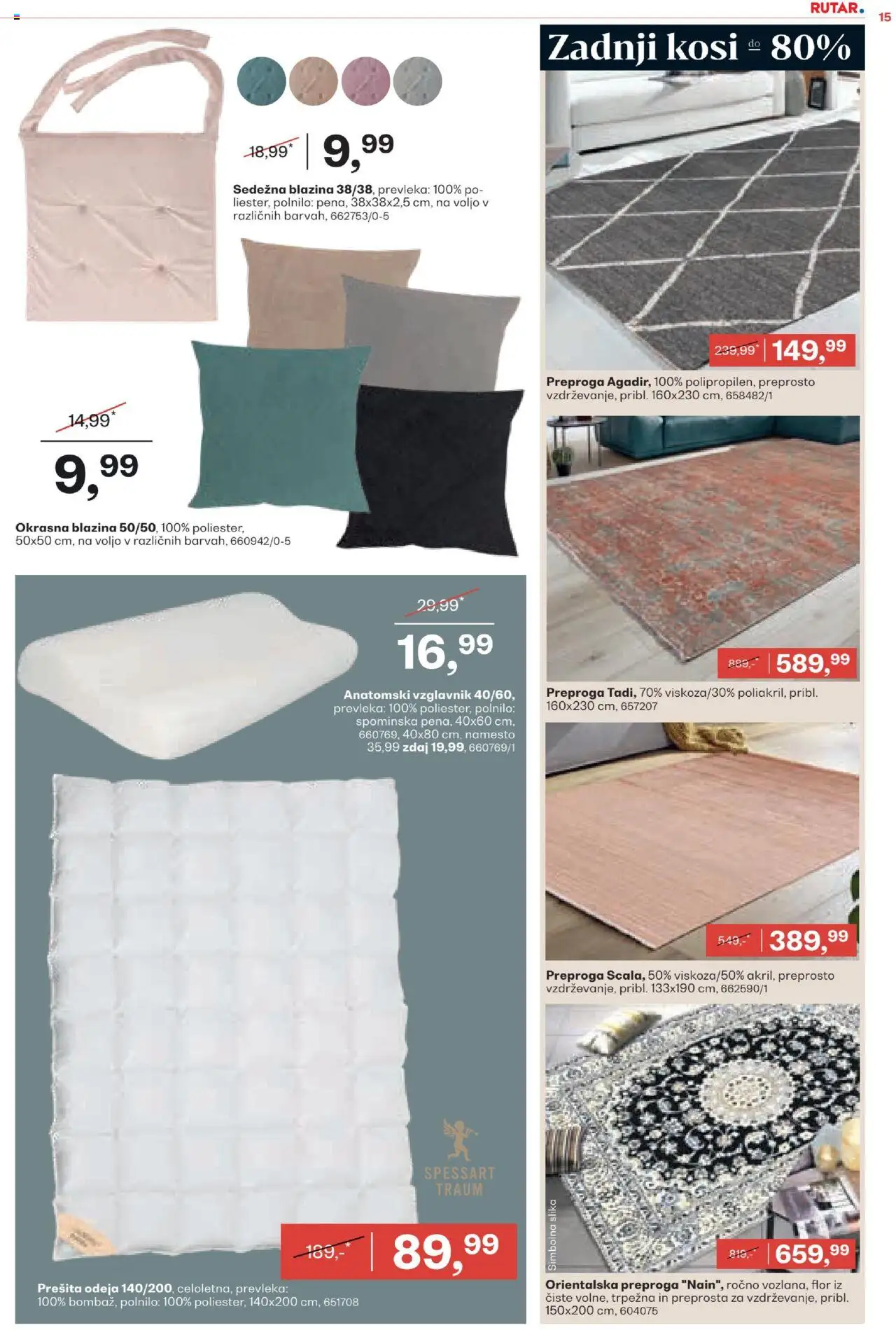 Rutar katalog │ velja od 06.08.2025 | Stran: 15 | Izdelki: Prešita odeja, Vzglavnik, Blazina, Preproga