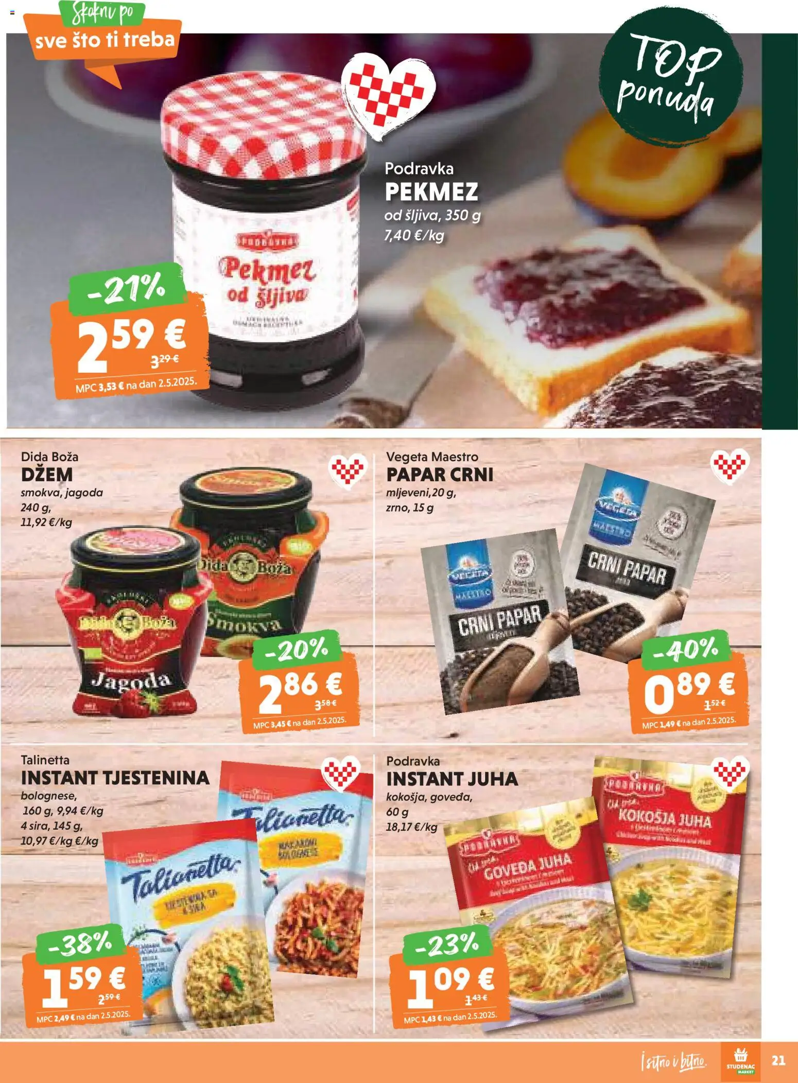 Studenac katalog | vrijedi od 05.11.2025 | Stranica: 21 | Proizvodi: Podravka, Tjestenina, Šljiva, Papar