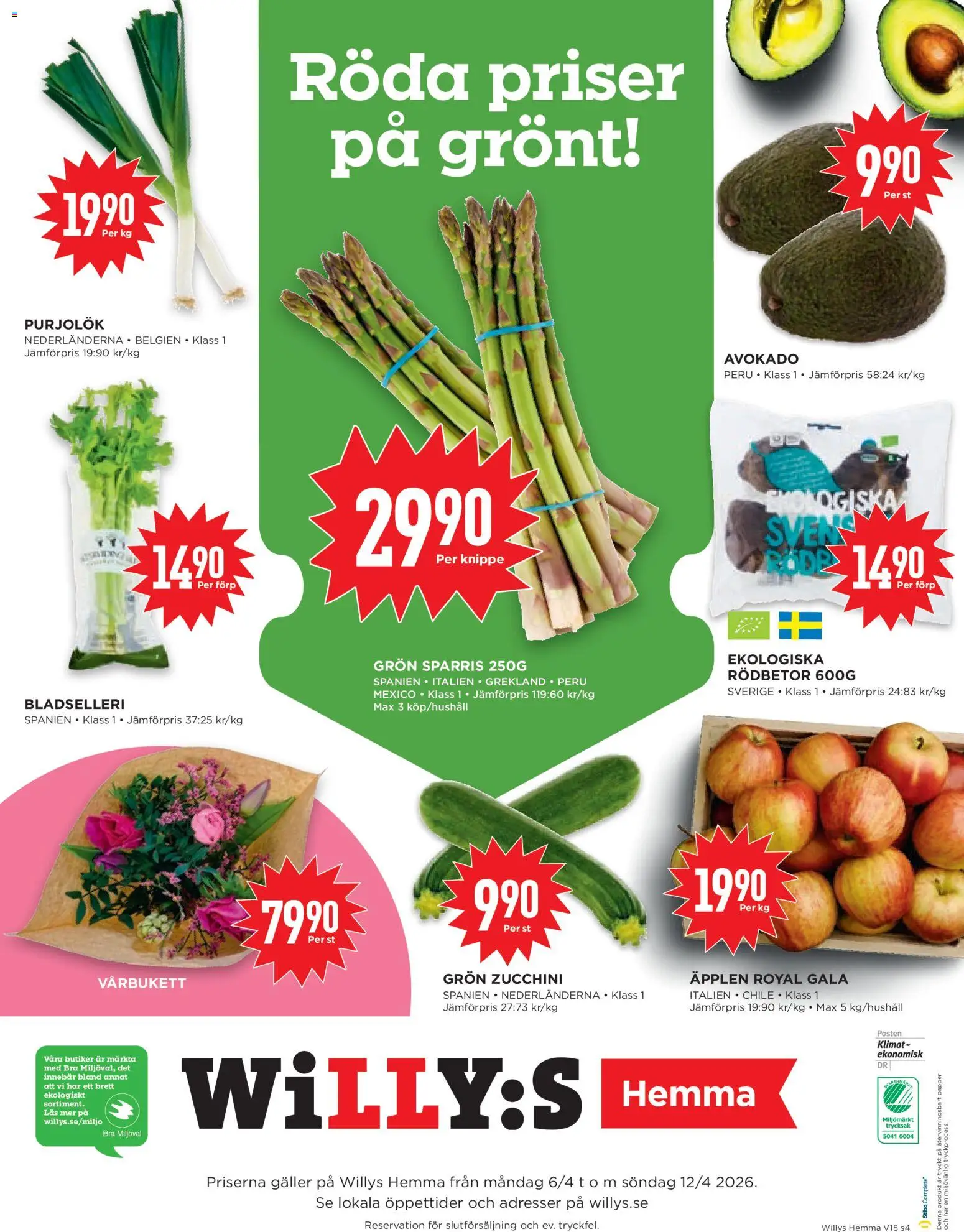 Willys reklamblad aktuell från 06.04.2026 | Sida: 4 | Produkter: Avocado, Äpplen, Papper, Sparris