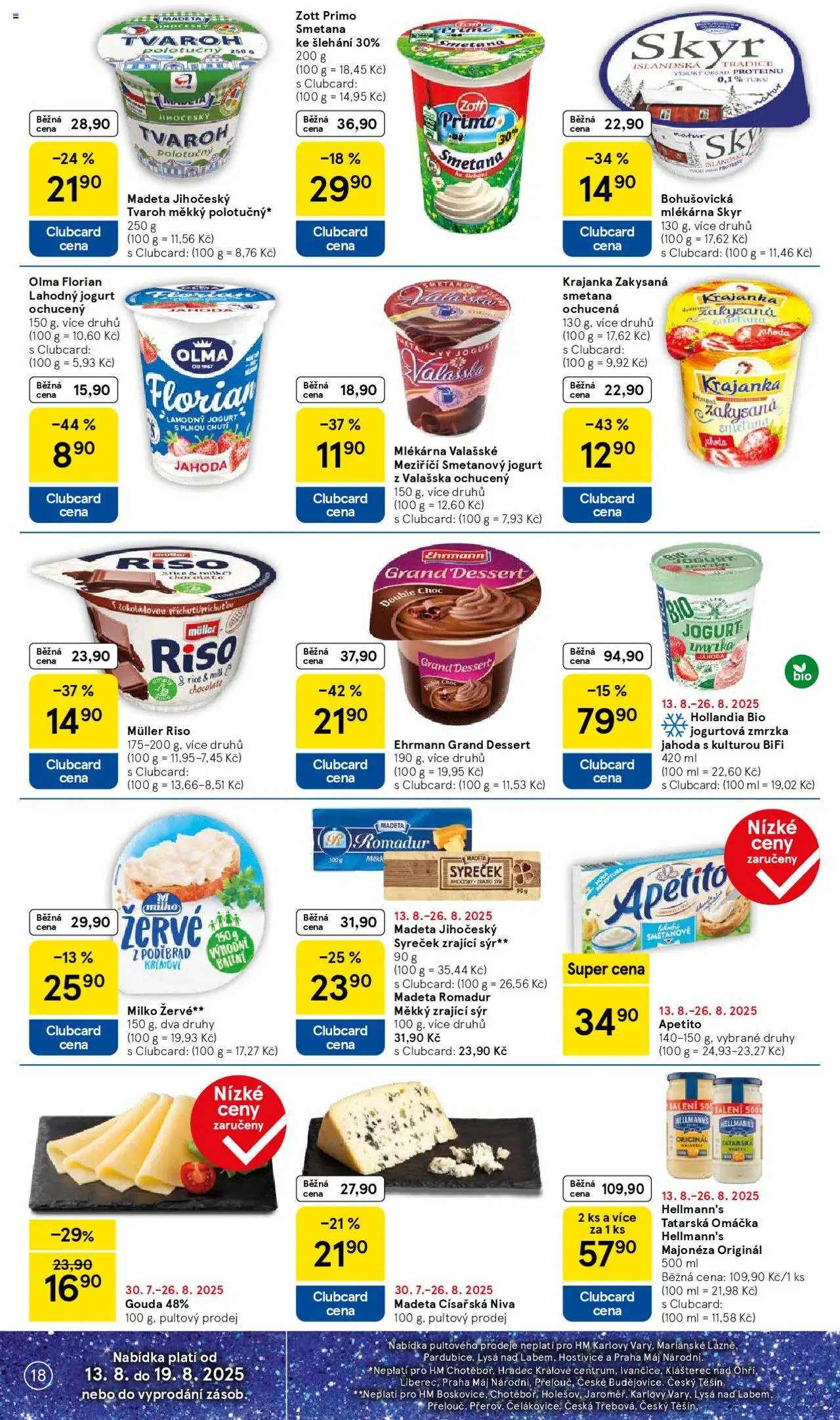 Tesco leták - Hypermarket od 13.08.2025 | Strana: 18 | Produkty: Smetana, Hellmann's, Romadur, Hollandia