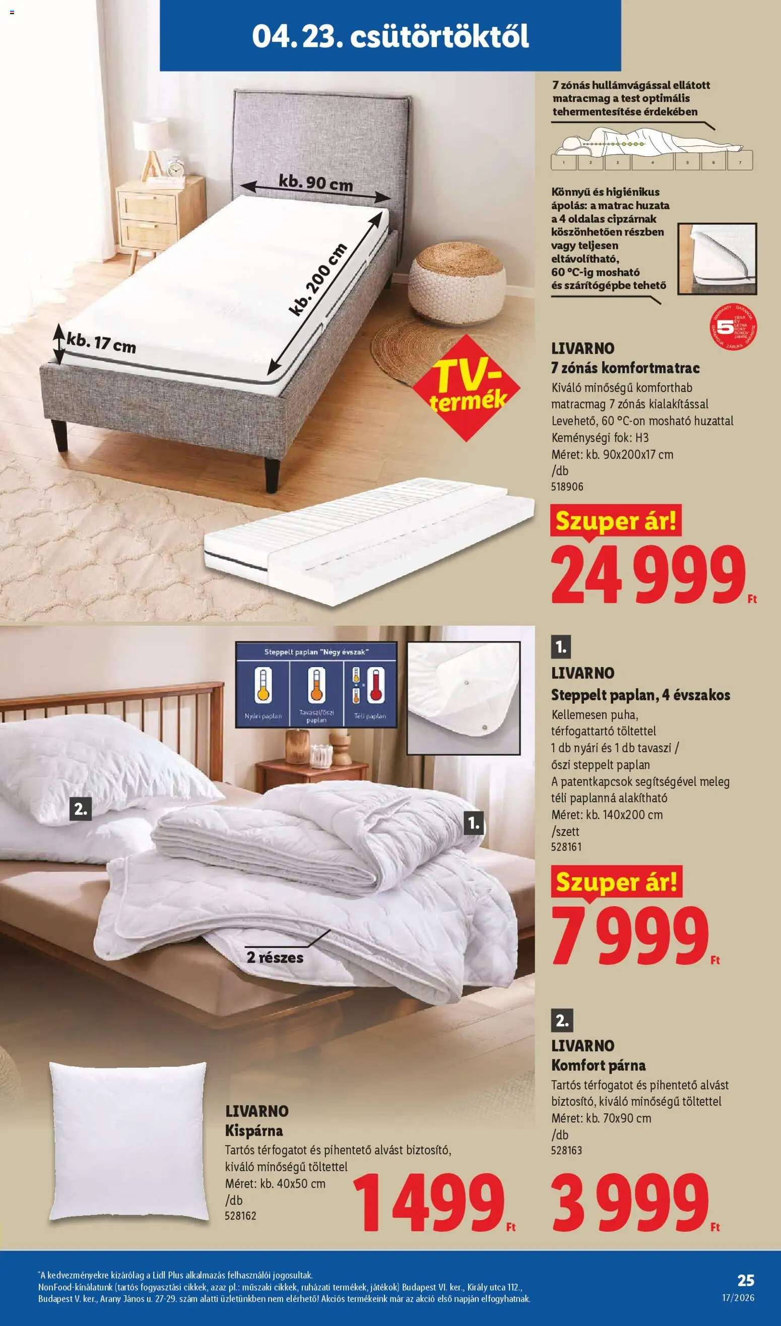 Lidl akciós ujság - amely érvényes a következő dátumtól: 23.04.2026 | Oldal: 25 | Termékek: Nyári paplan, Paplan, Játékok, Matrac