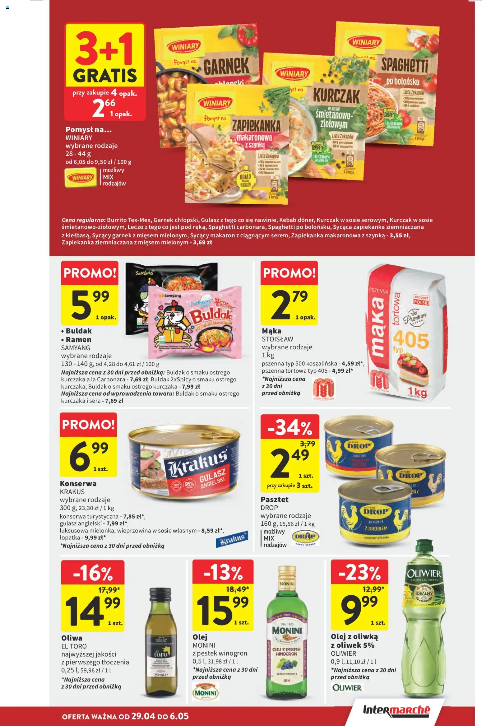 Intermarche gazetka od 29.04.2026 | Strona: 33 | Produkty: Kurczak, Zapiekanka, Olej, Wieprzowina