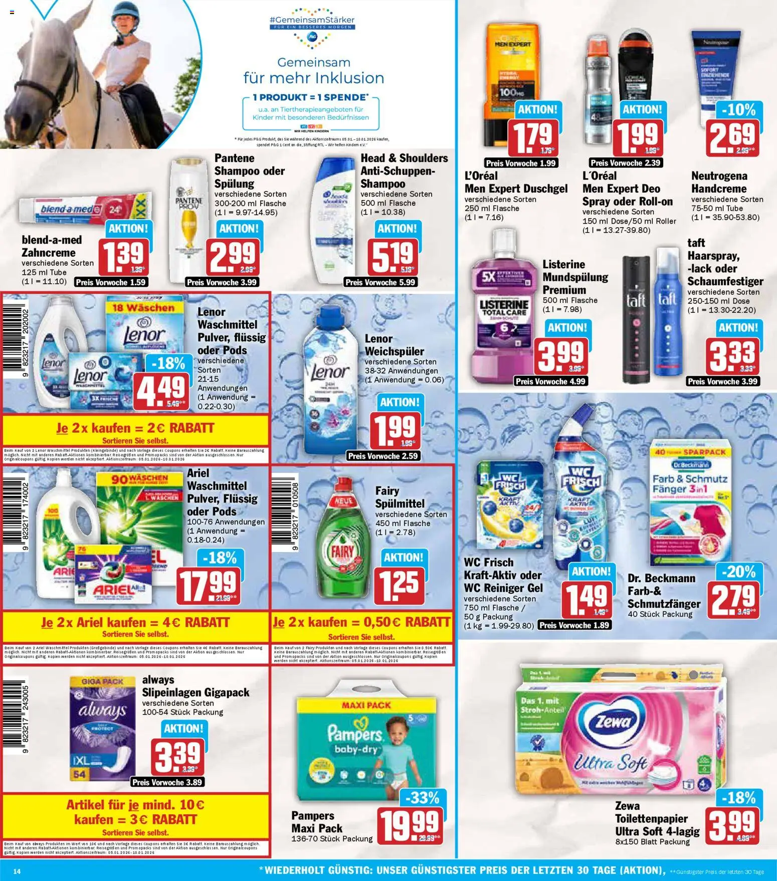 AEZ Prospekt 	 – gültig ab 05.01.2026 | Seite: 14 | Produkte: Ariel, Pampers, Head & shoulders, Duschgel