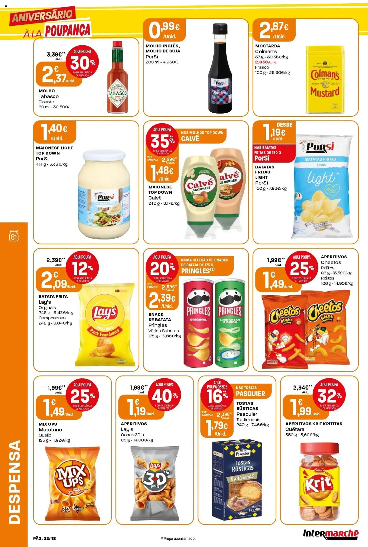 Intermarché - Aniversário à la poupança! » de 30/10/2025 - 05/11/2025 | Página: 32 | Produtos: Soja, Queijo, Maionese, Batatas fritas