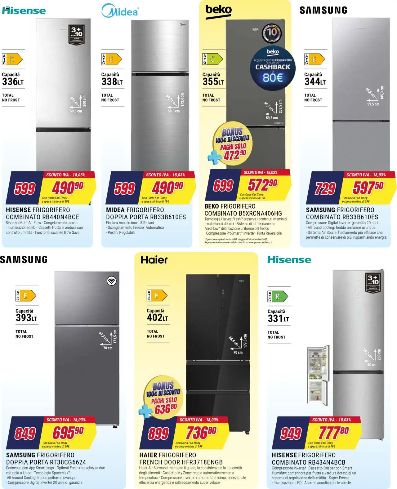Volantino Trony del 02.10.2025 | Pagina: 13 | Prodotti: Compressore, Contenitore, Frigorifero, Samsung