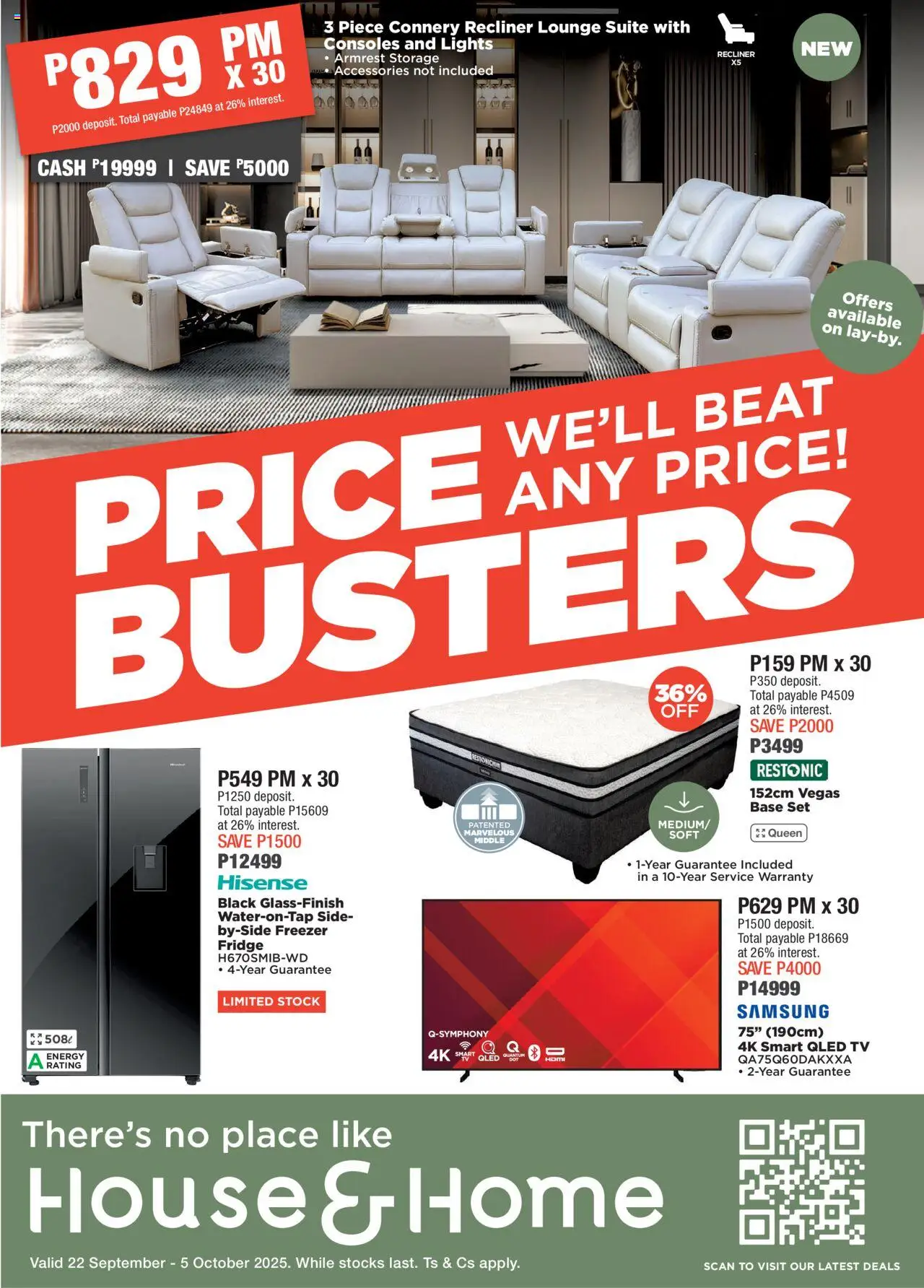 New House and Home catalogue – valid from 22.09.2025 | Page: 1 | Products: TV, Fridge, Lounge suite, Stock