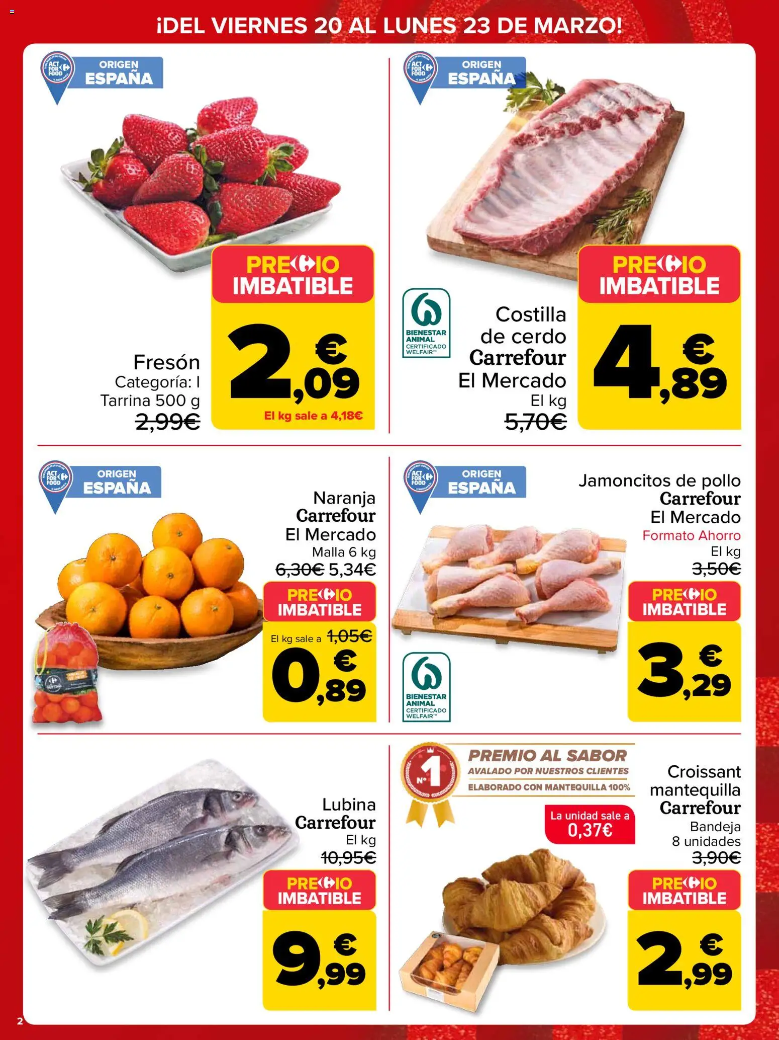 Carrefour folleto │ válido desde el 20.03.2026 | Página: 2 | Productos: Cerdo, Croissant, Συσκευή ροής, Bandeja