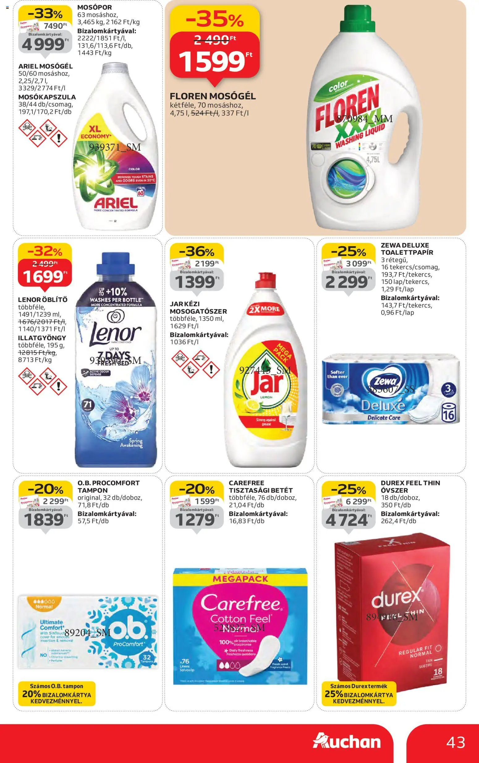 Auchan akciós ujság - amely érvényes a következő dátumtól: 13.11.2025 | Oldal: 43 | Termékek: Ariel, Óvszer, Mosókapszula, Öblítő