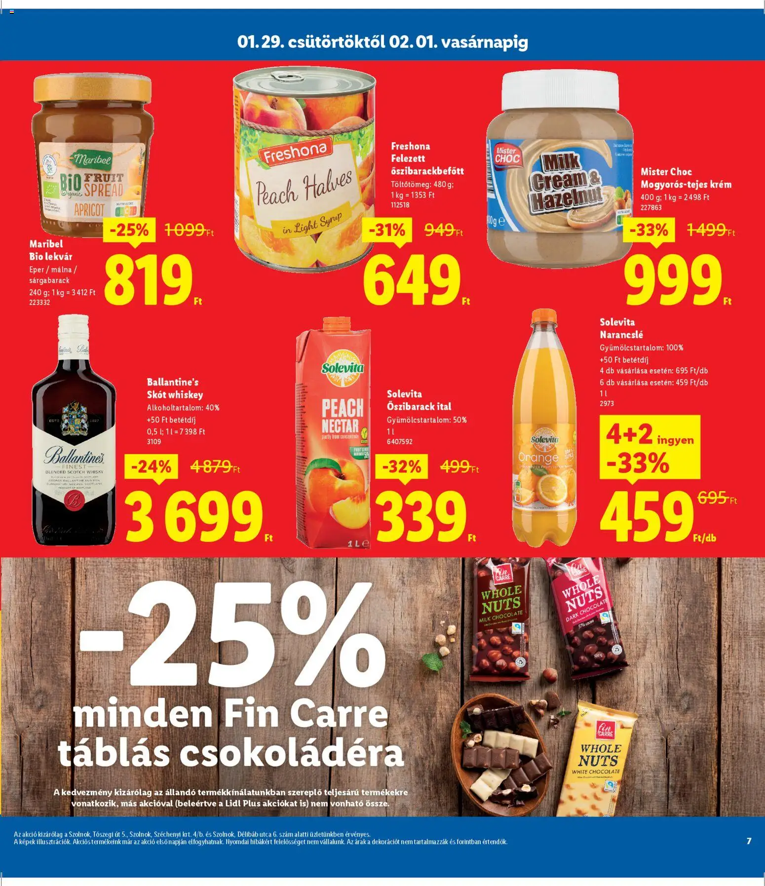 Lidl akciós ujság - amely érvényes a következő dátumtól: 29.01.2026 | Oldal: 7 | Termékek: Őszibarack, Málna, Whiskey, Eper