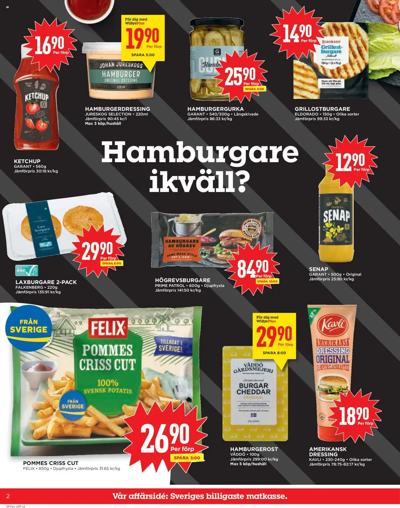 Willys reklamblad aktuell från 23.06.2025 | Sida: 2 | Produkter: Senap, Hamburgare, Hamburgerdressing, Ketchup