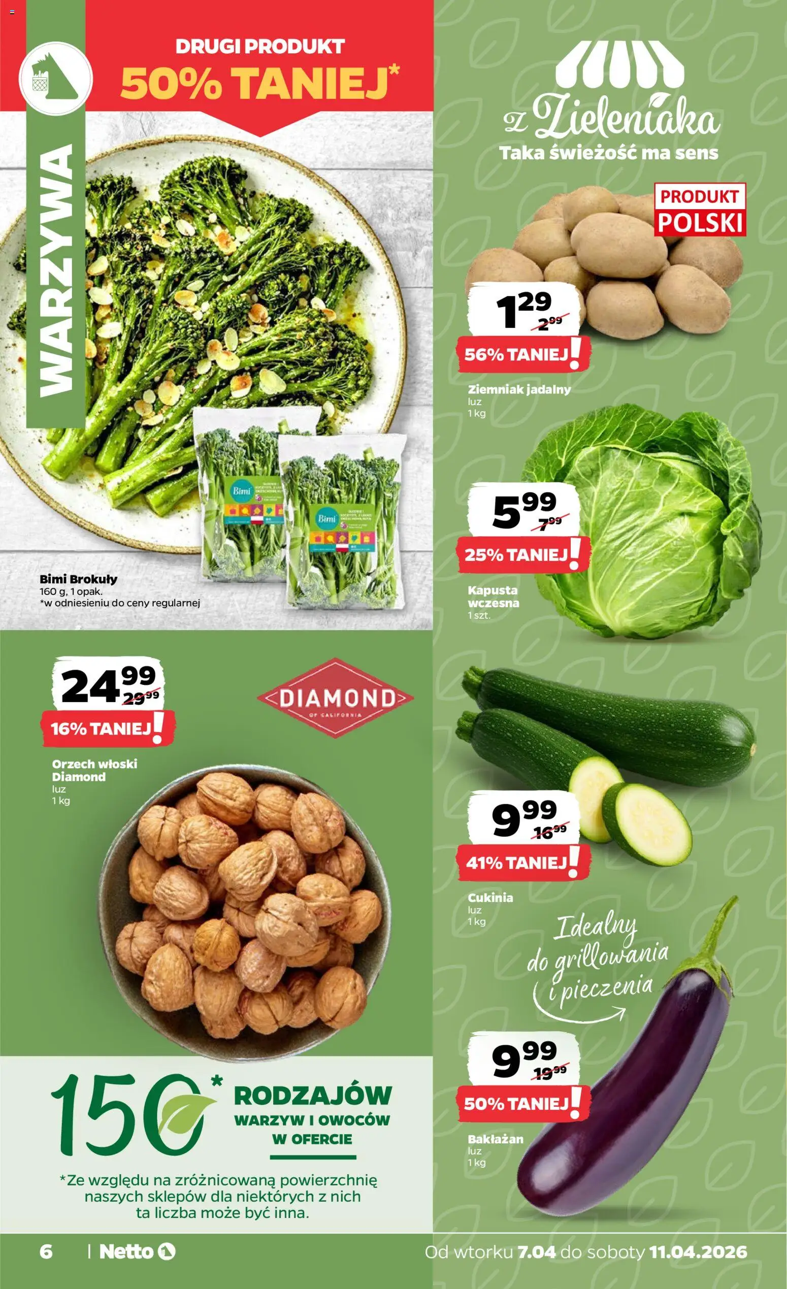 Netto gazetka od wtorku spożywcza od 07.04.2026 | Strona: 6 | Produkty: Bakłażan, Kapusta, Cukinia, Warzywa