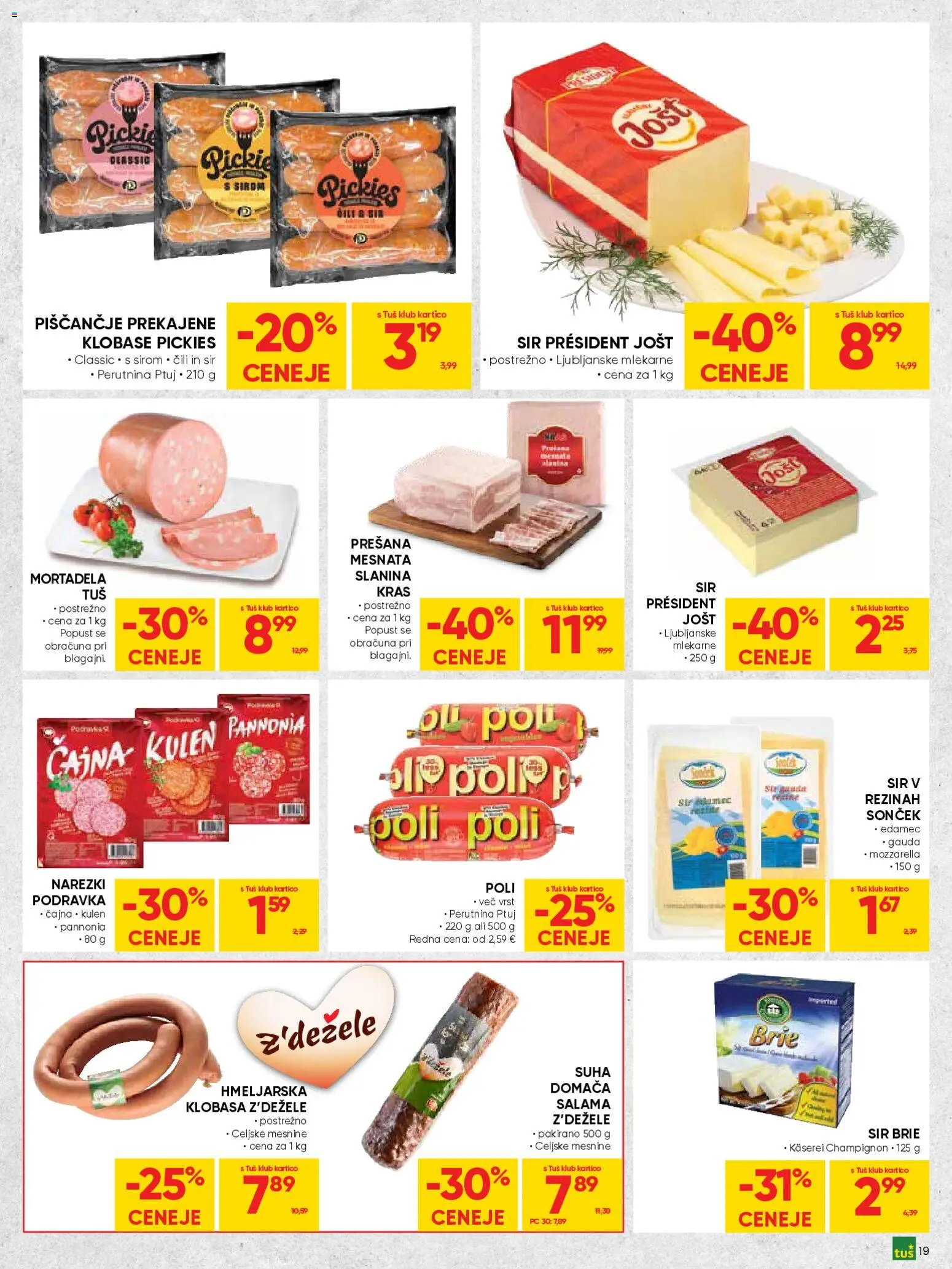 Novi Tuš katalog ponudbe – veljaven od 30.03.2026 | Stran: 19 | Izdelki: Mortadela, Slanina, Salama, Klobase