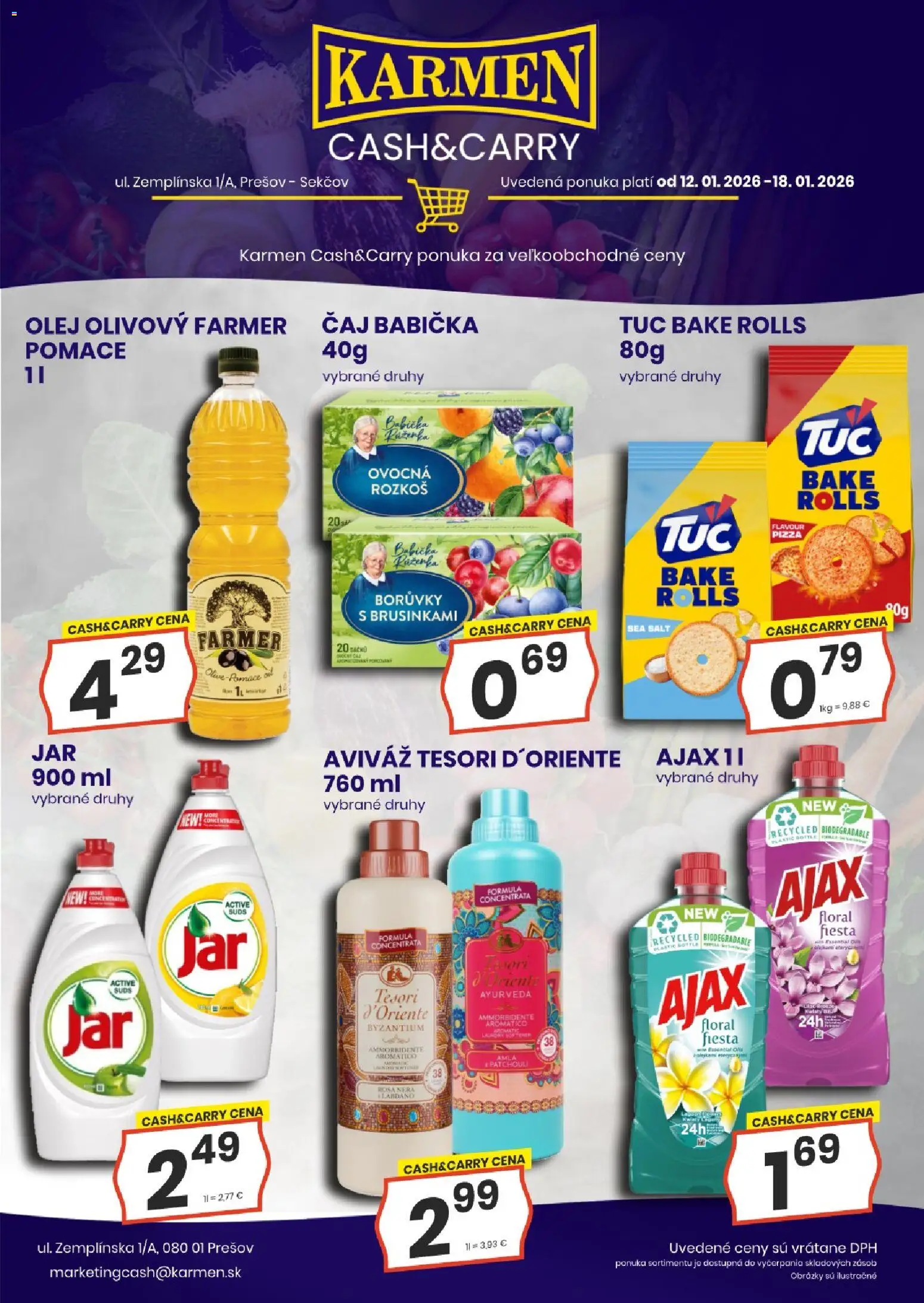Nové KARMEN CBA akcie – leták je platný od 12.01.2026 | Strana: 2 | Produkty: Olej, Pizza, Čaj, Aviváž