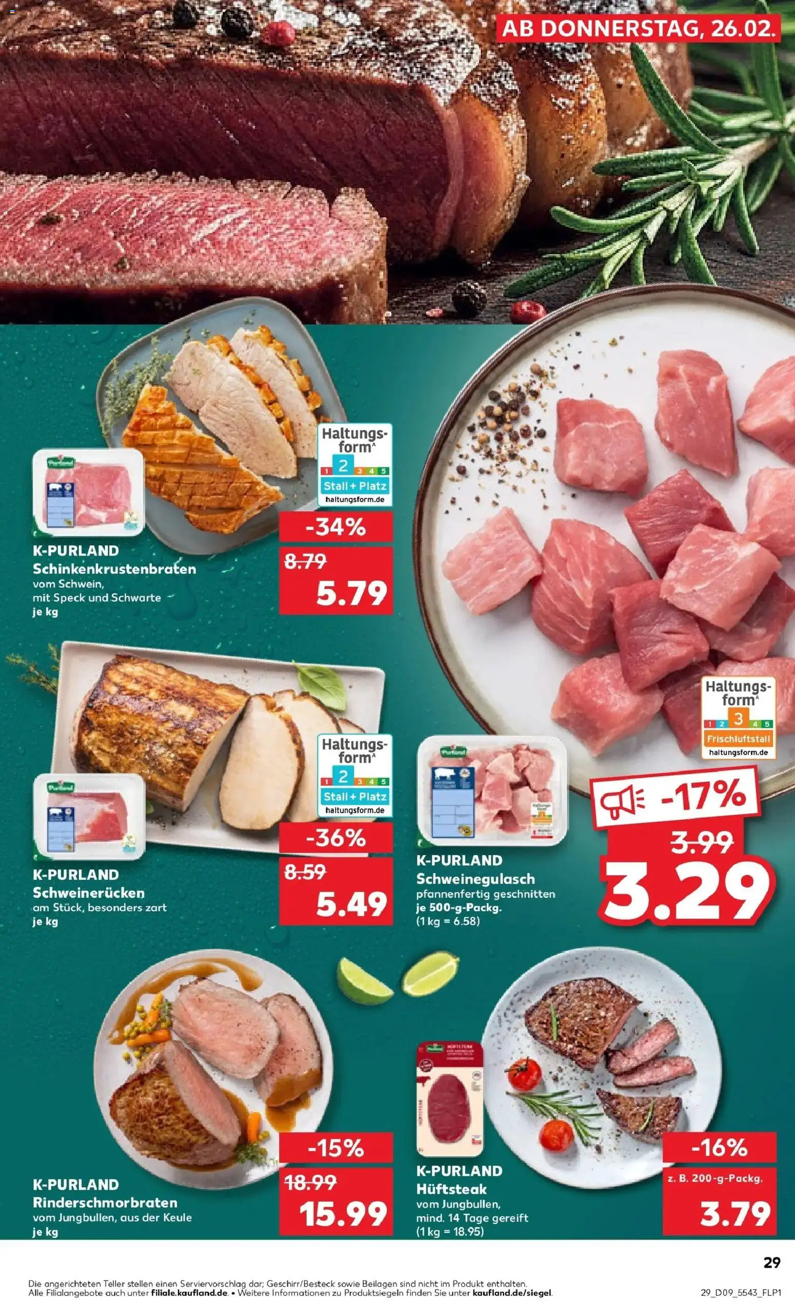 Kaufland prospekt Heinsberg	 – gültig ab 26.02.2026 | Seite: 29 | Produkte: Schweinegulasch, Schweinerucken, Steak