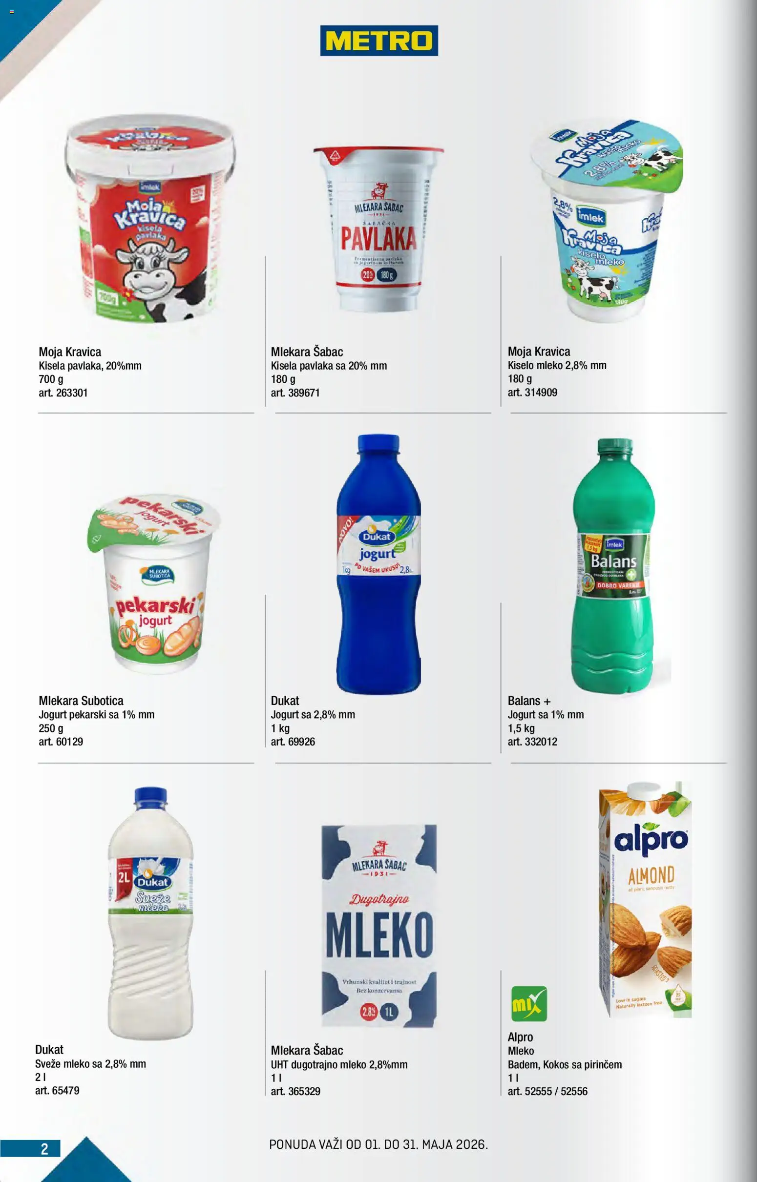 Metro katalog - važi od 01.05.2026 | Strana: 2 | Proizvode: Dugotrajno mleko, Mleko, Jogurt, Pavlaka