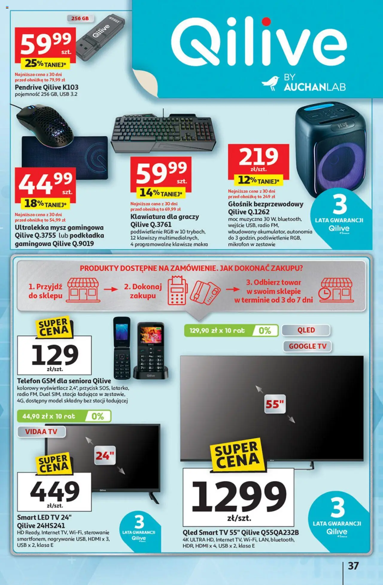 Auchan Gazetka - Pewność niskich cen Hipermarket od 11.09.2025 | Strona: 37 | Produkty: Telefon, Mysz, Głośnik, Pendrive