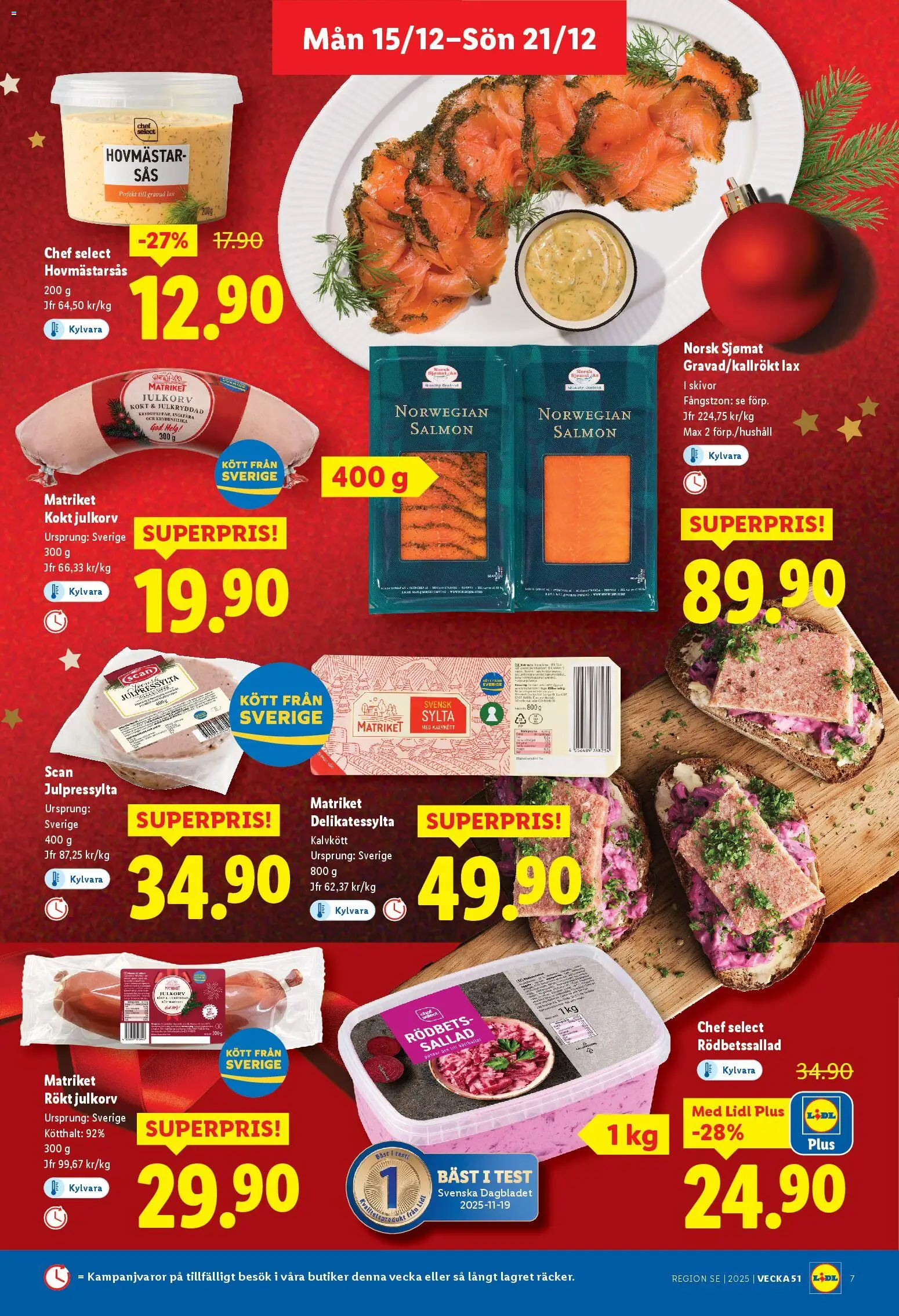 Lidl reklamblad aktuell från 15.12.2025 | Sida: 7 | Produkter: Rödbetssallad, Lax, Sallad