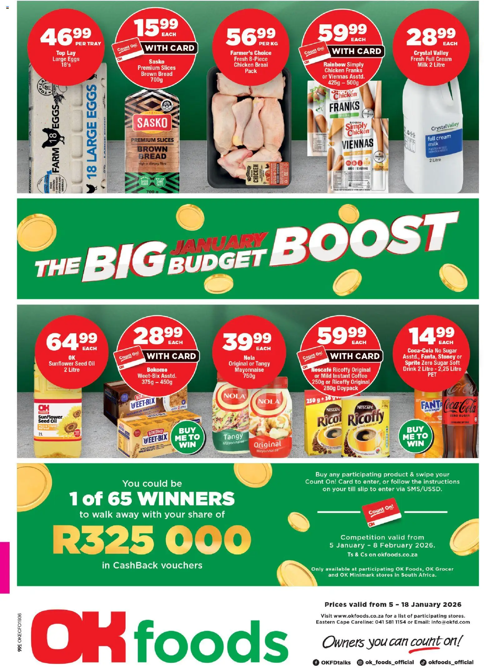 New OK Foods catalogue – valid from 05.01.2026 | Page: 1 | Products: Milk, Eggs, Oil, Coffee