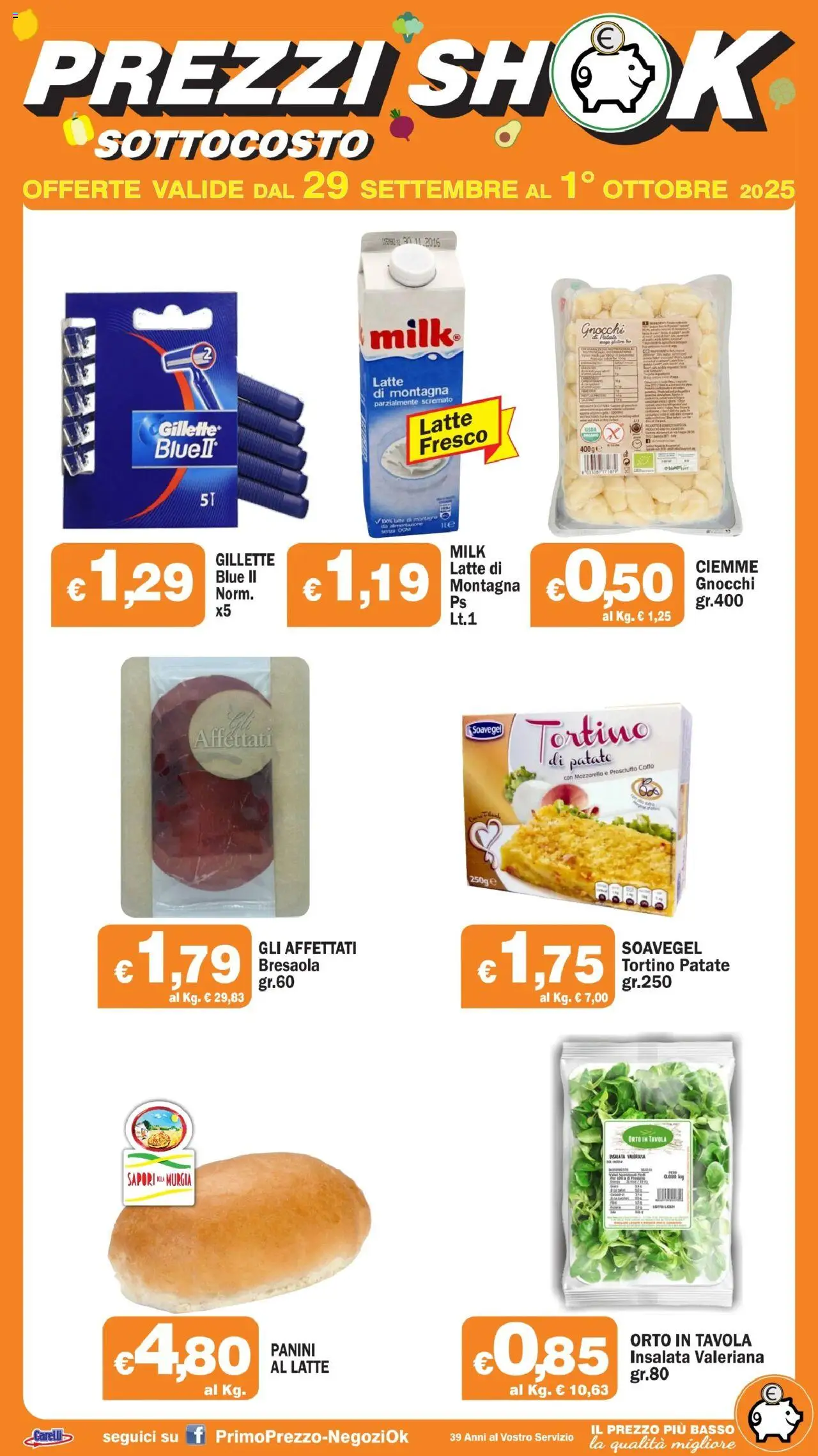 Volantino Primo Prezzo del 29.09.2025 | Pagina: 1 | Prodotti: Valeriana, Insalata, Mozzarella, Gnocchi