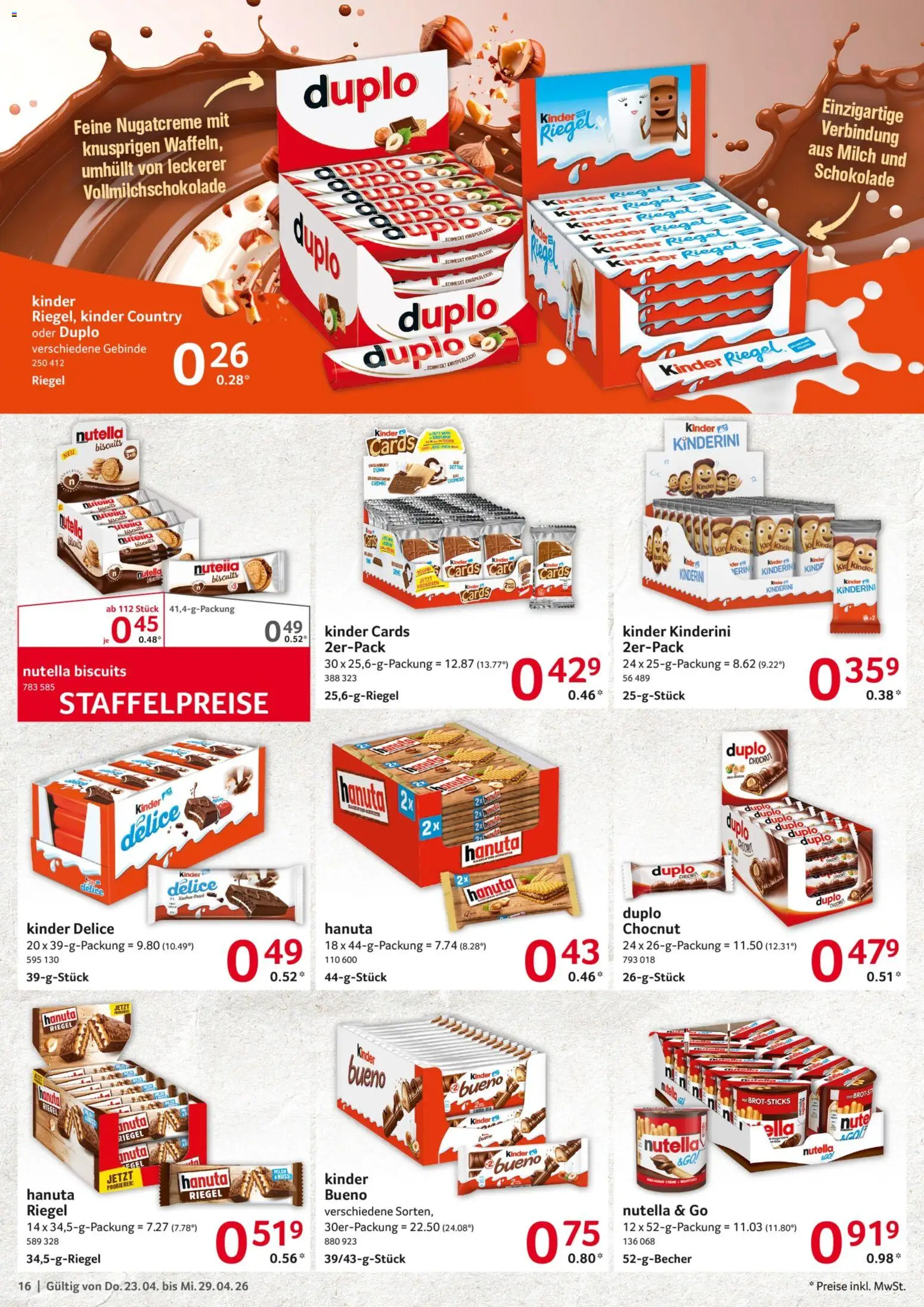Selgros Prospekt 	 – gültig ab 23.04.2026 | Seite: 16 | Produkte: Schokolade, Kinder bueno, Nutella, Duplo riegel