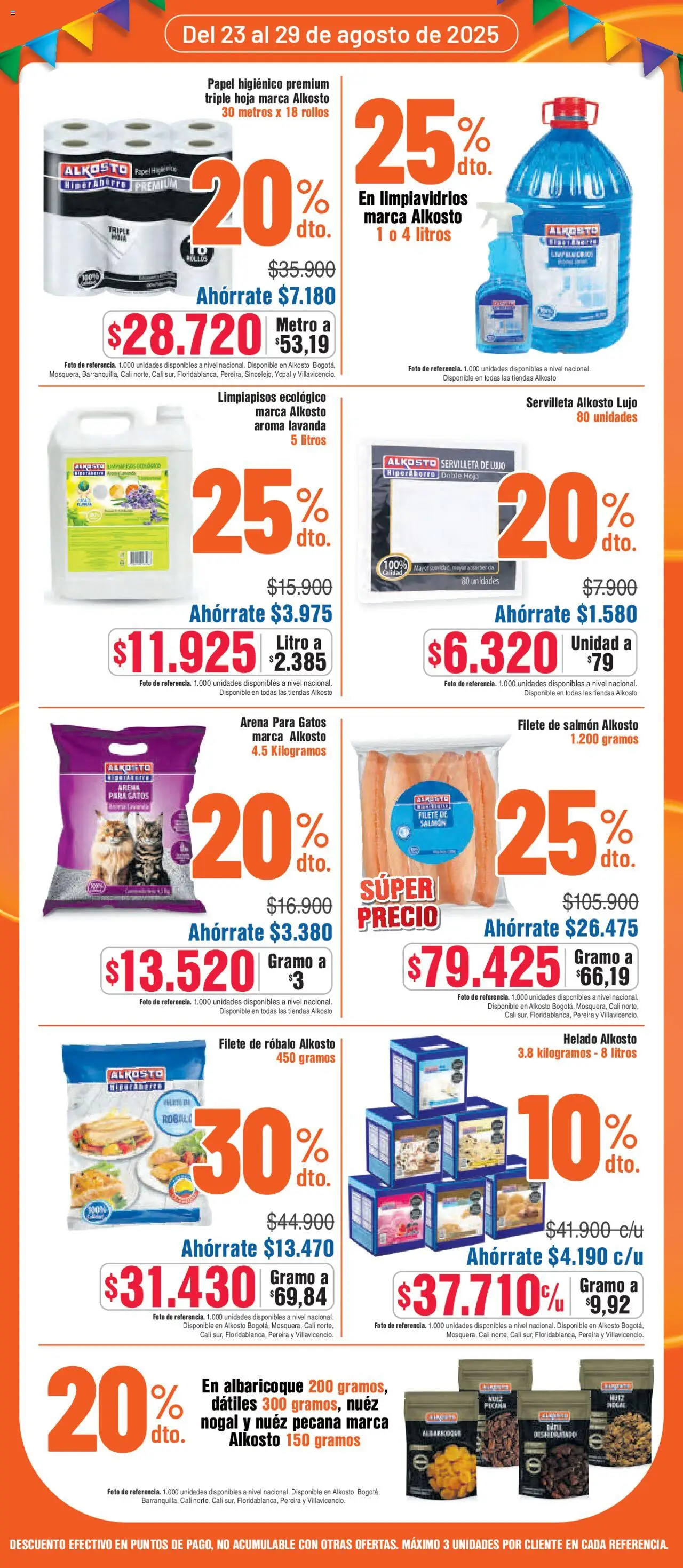 Alkosto folleto │ válido desde el 23.08.2025 | Página: 2 | Productos: Papel higienico, Helado, Αποφλοιωτής σκόρδου, Filete