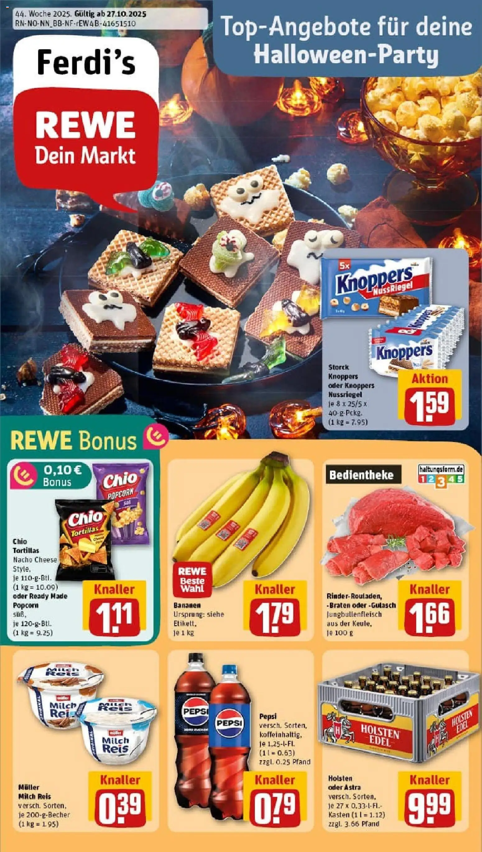 Rewe prospekt Dahlenburg	 – gültig ab 26.10.2025 | Seite: 1 | Produkte: Bananen, Holsten, Gulasch, Chio tortillas