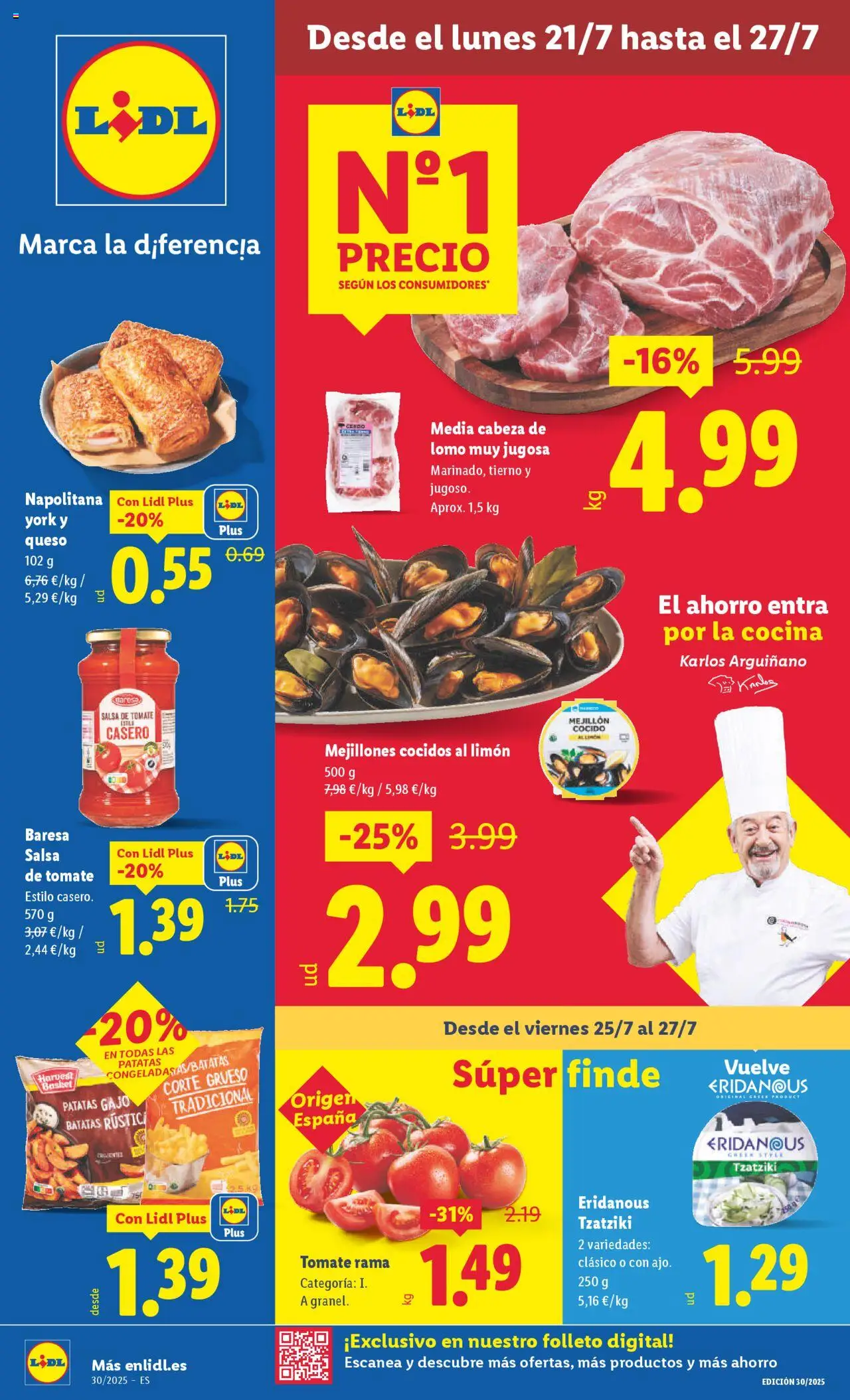 Lidl folleto │ válido desde el 21.07.2025 | Página: 1 | Productos: Queso, Cerdo, Salsa de tomate, Cocina